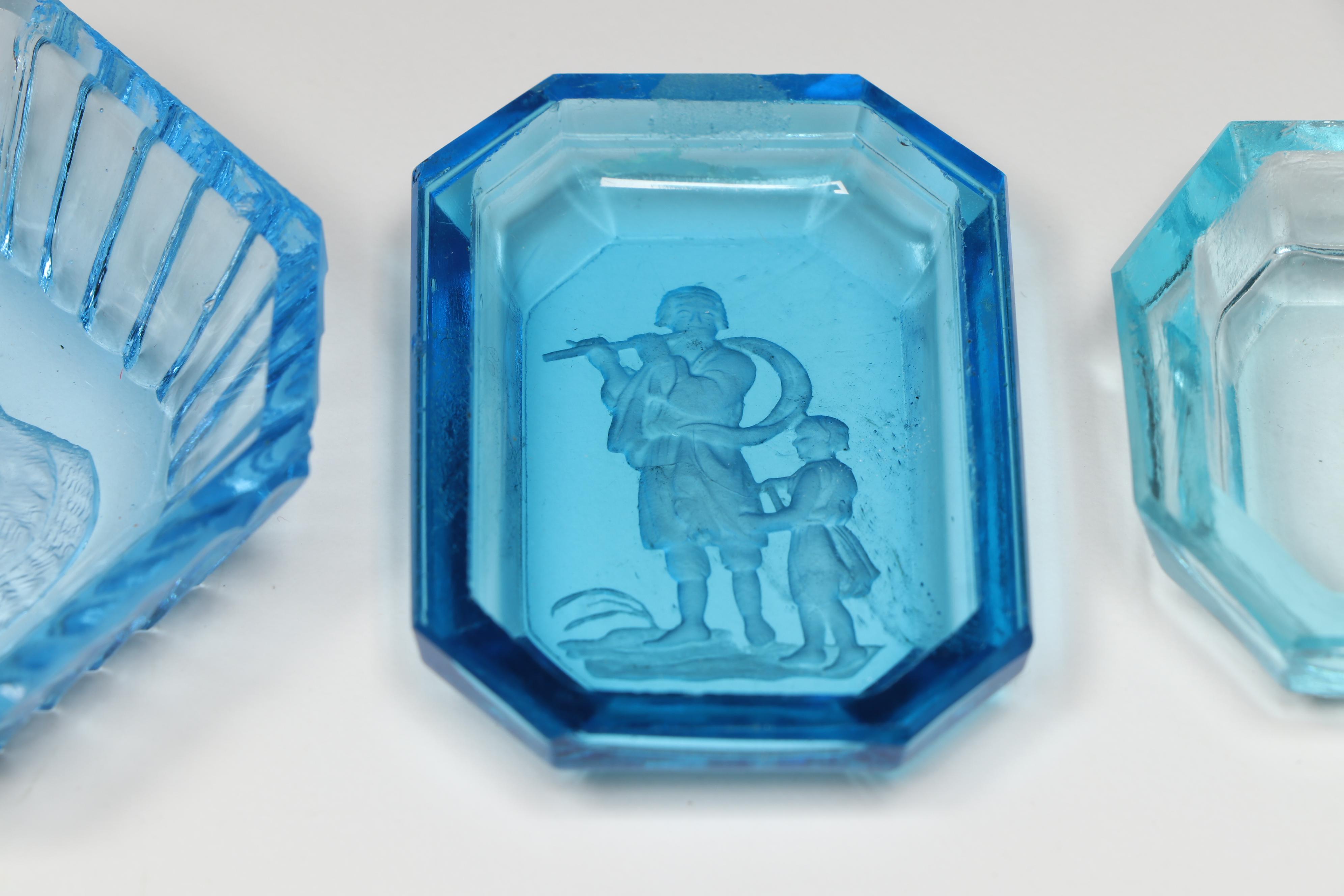 Art Deco Style Czechoslovakian Intaglio Glass Salt Cellars