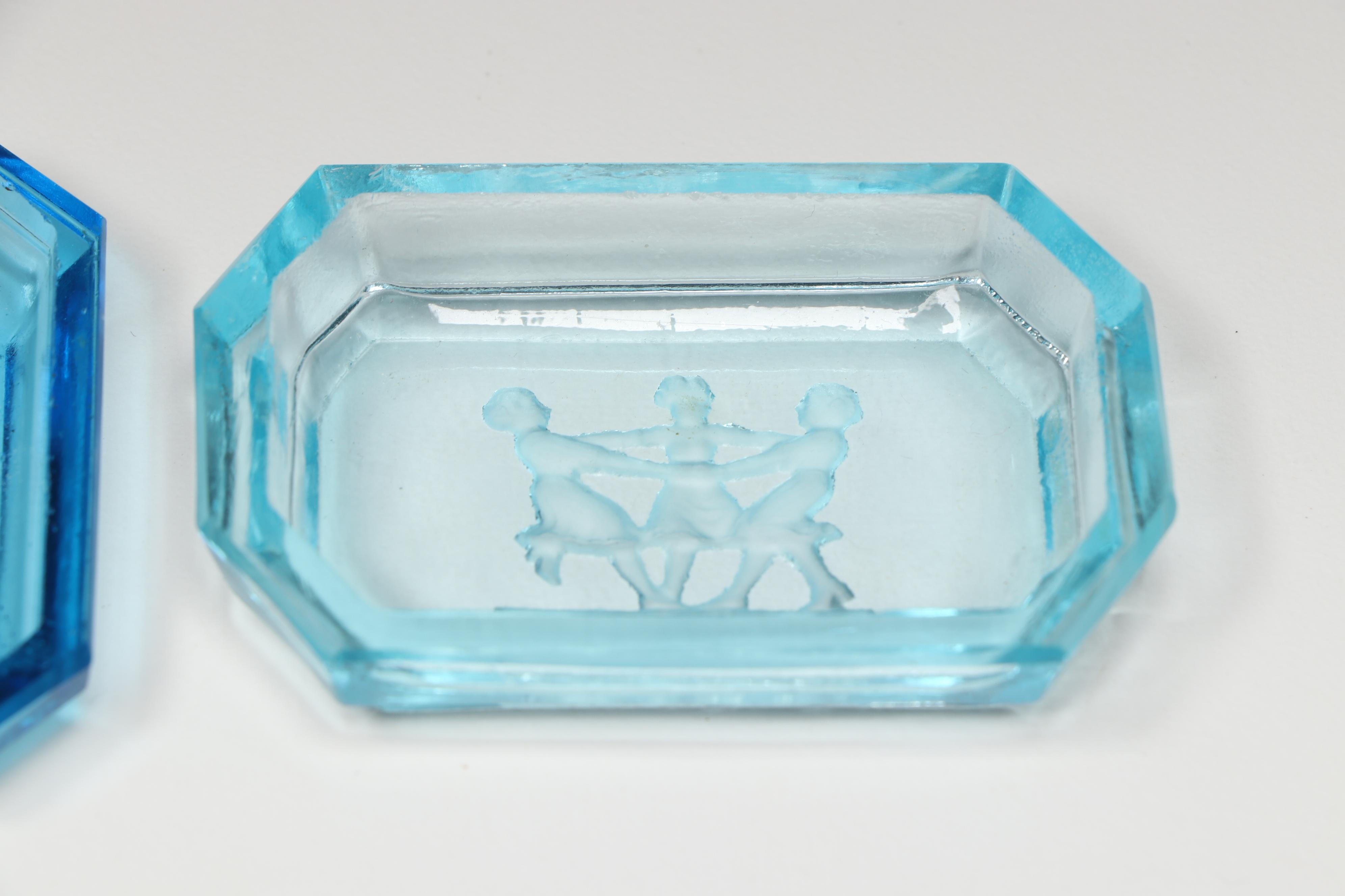 Art Deco Style Czechoslovakian Intaglio Glass Salt Cellars