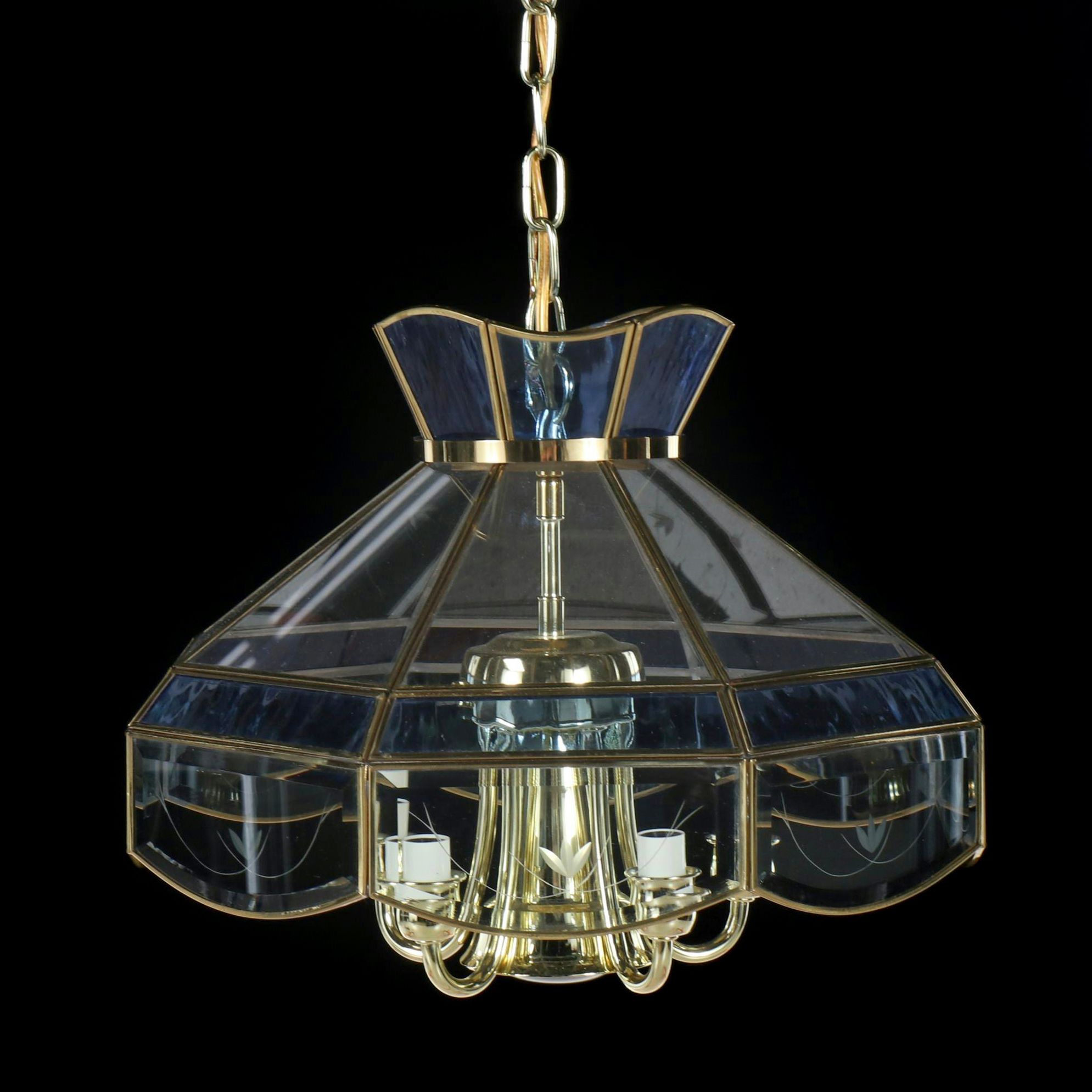 Stained Glass and Brass Finish Octagonal Pendant Light