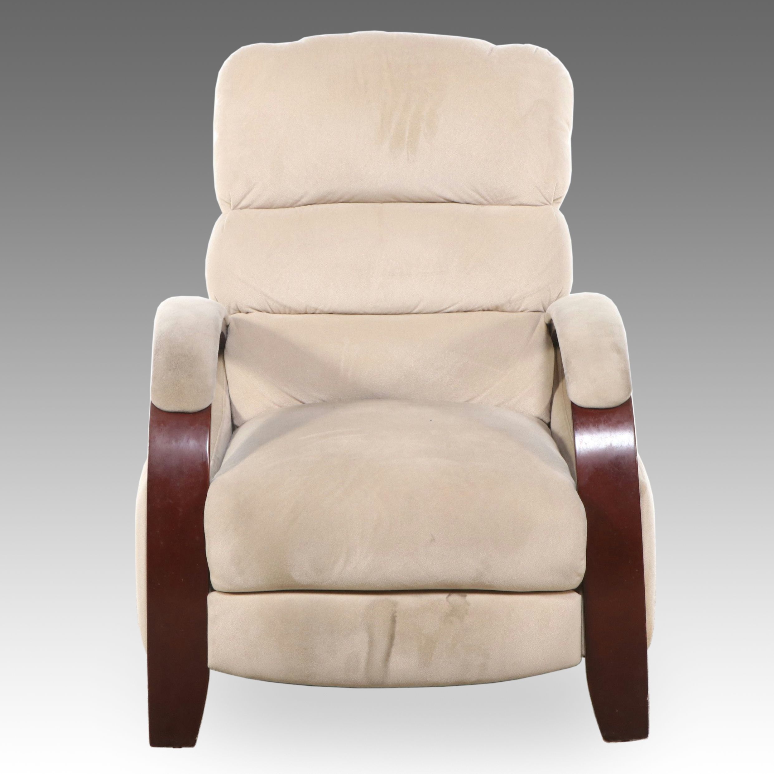 Art Deco Style Upholstered Ottoman with Wooden Arms