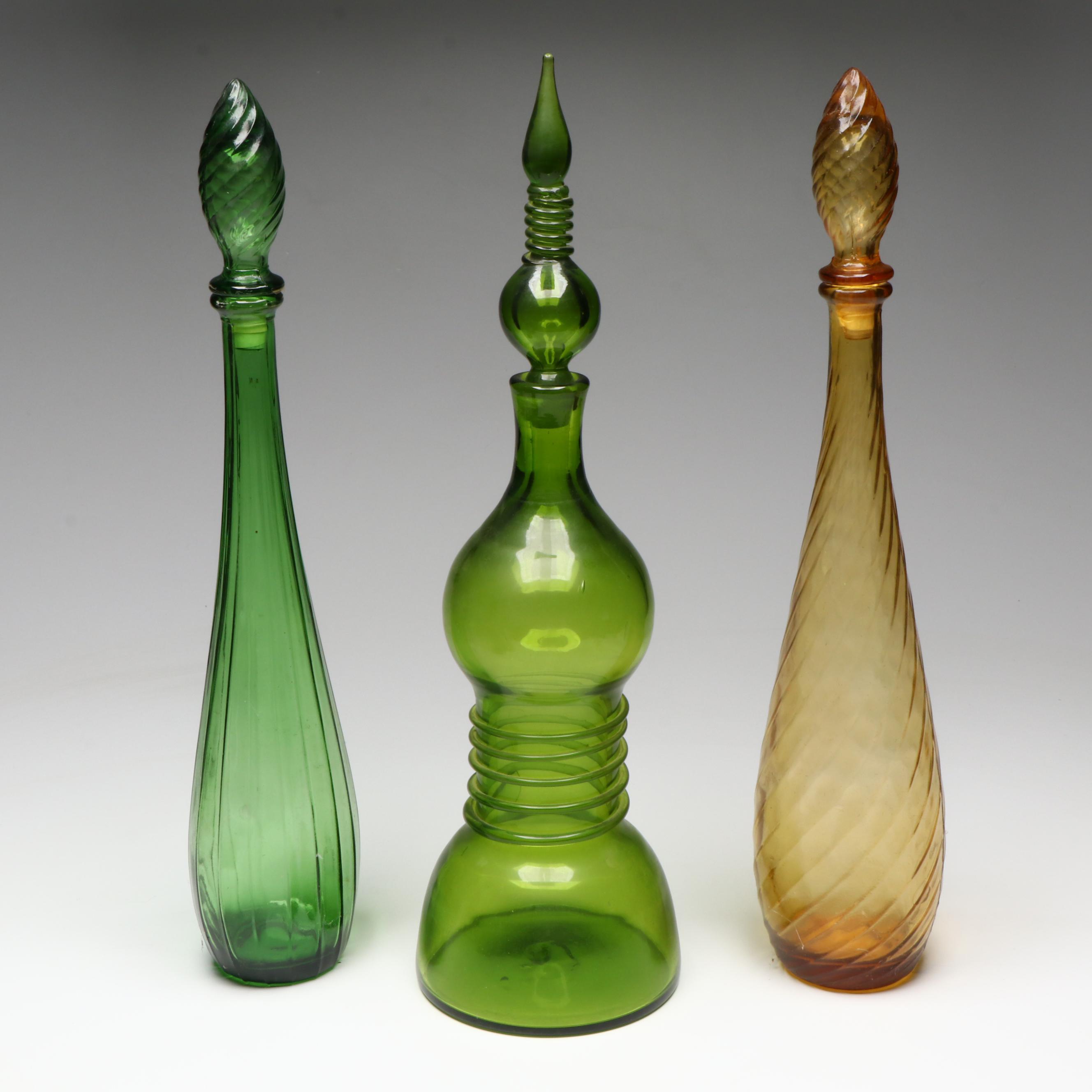 Mid Century Modern Art Glass Decanters with Italian Ice Chamber Wine Decanter