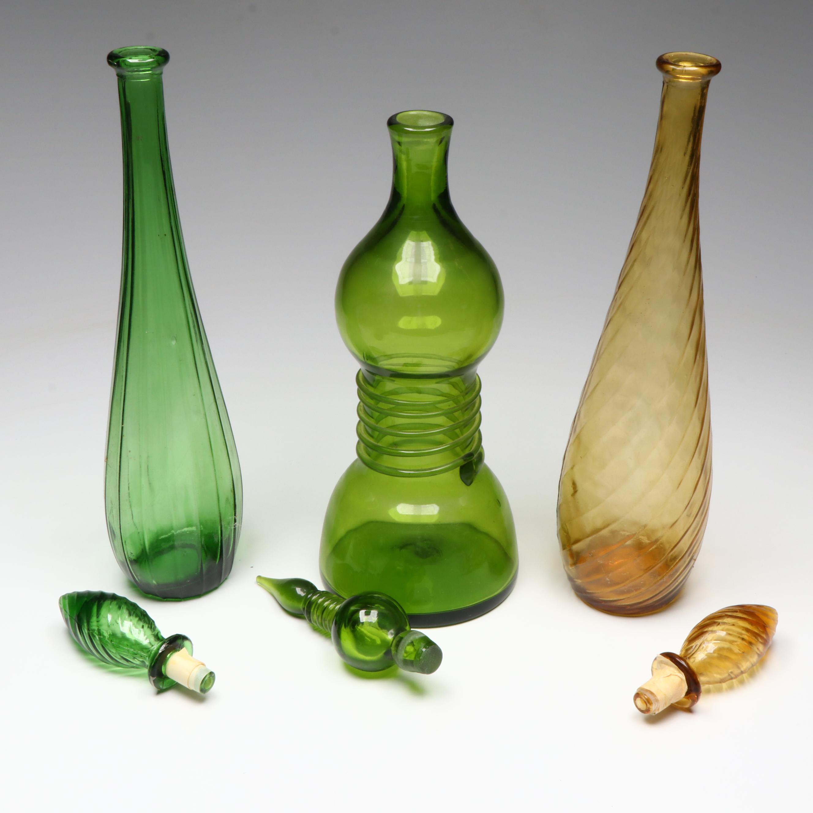 Mid Century Modern Art Glass Decanters with Italian Ice Chamber Wine Decanter