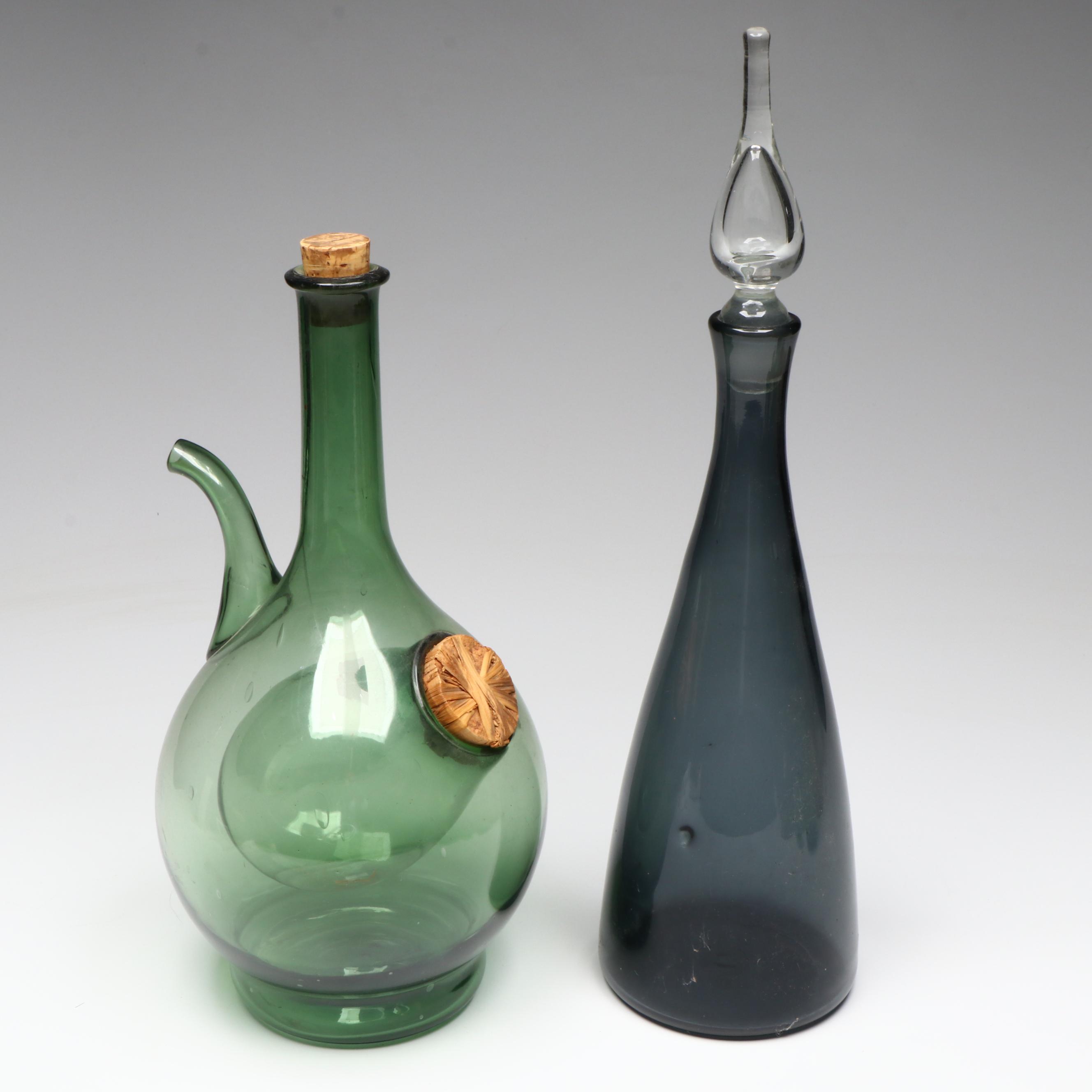 Mid Century Modern Art Glass Decanters with Italian Ice Chamber Wine Decanter