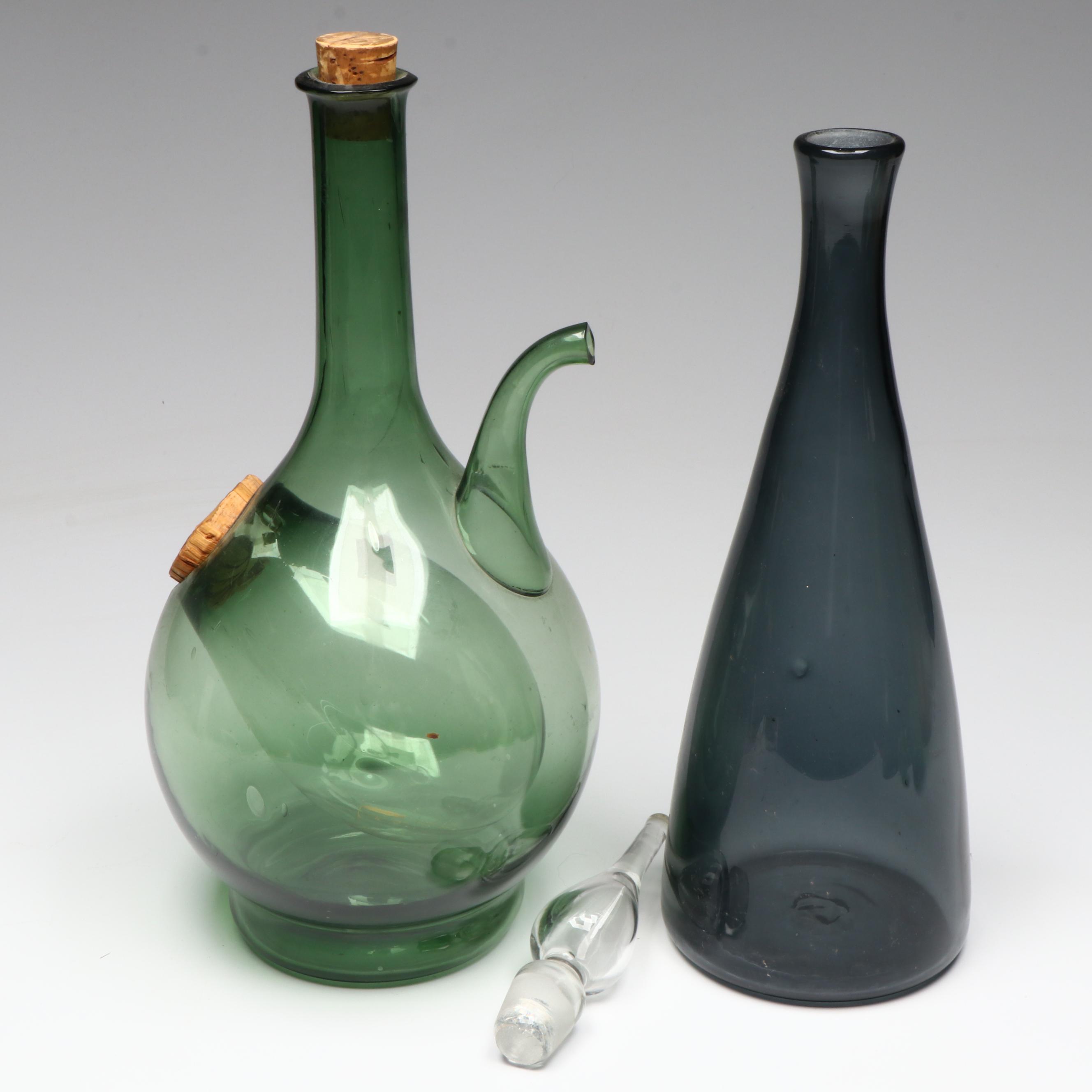 Mid Century Modern Art Glass Decanters with Italian Ice Chamber Wine Decanter