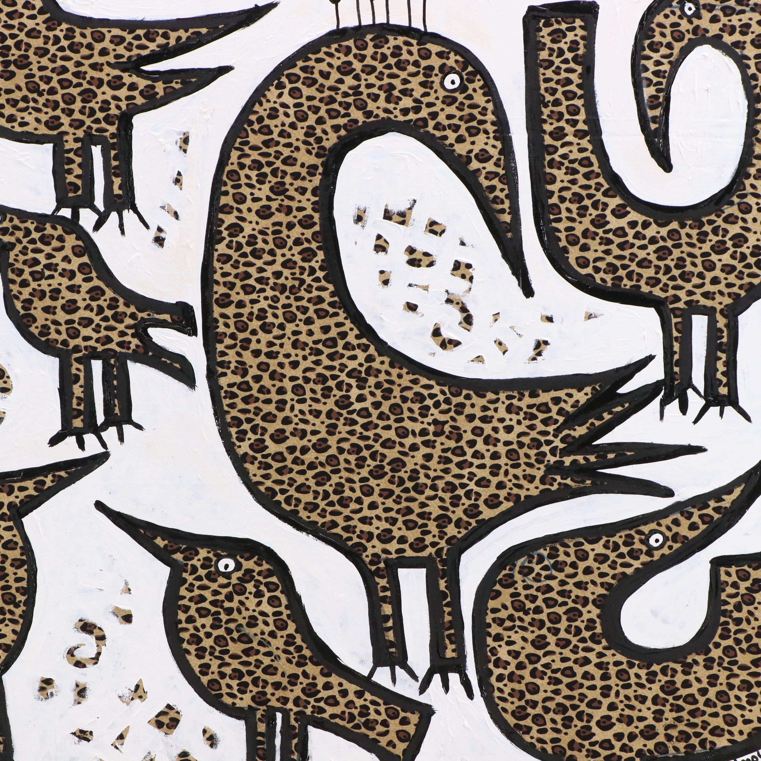 Lanre Buraimoh Stylized Mixed Media Painting "Birds Kingdom IV," 2025