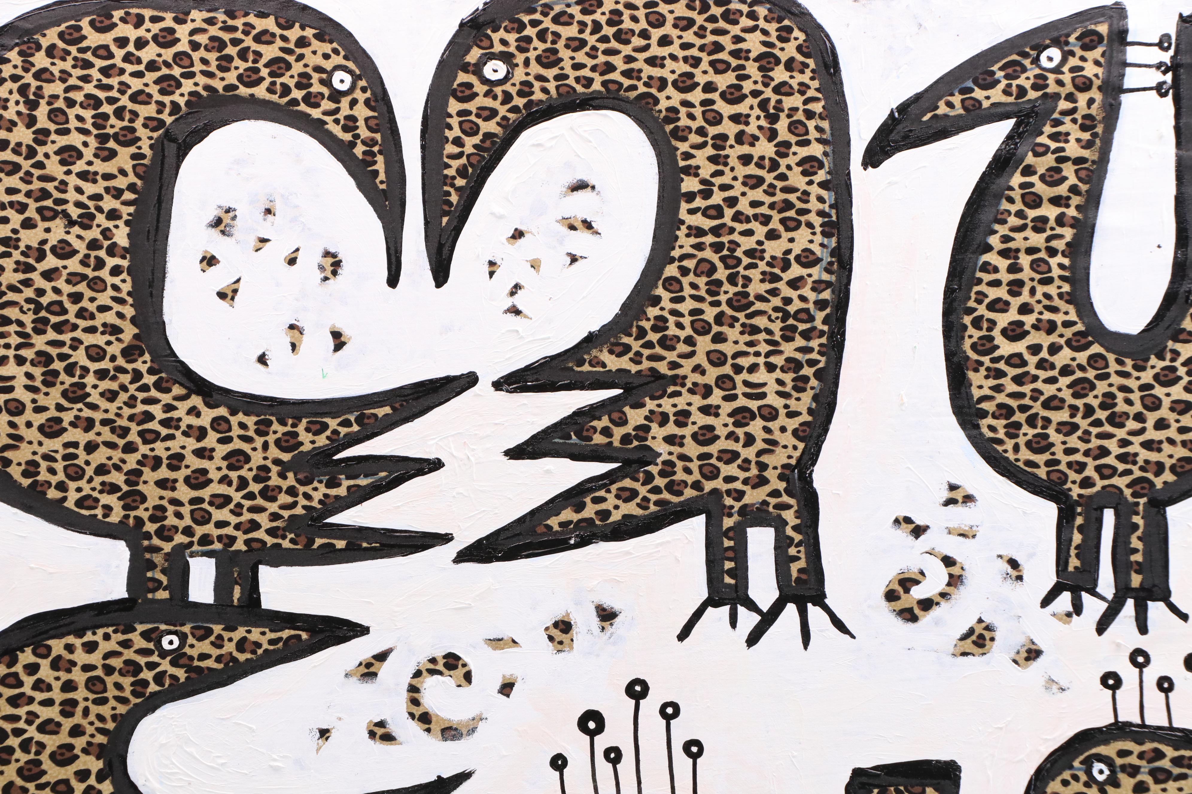 Lanre Buraimoh Stylized Mixed Media Painting "Birds Kingdom IV," 2025