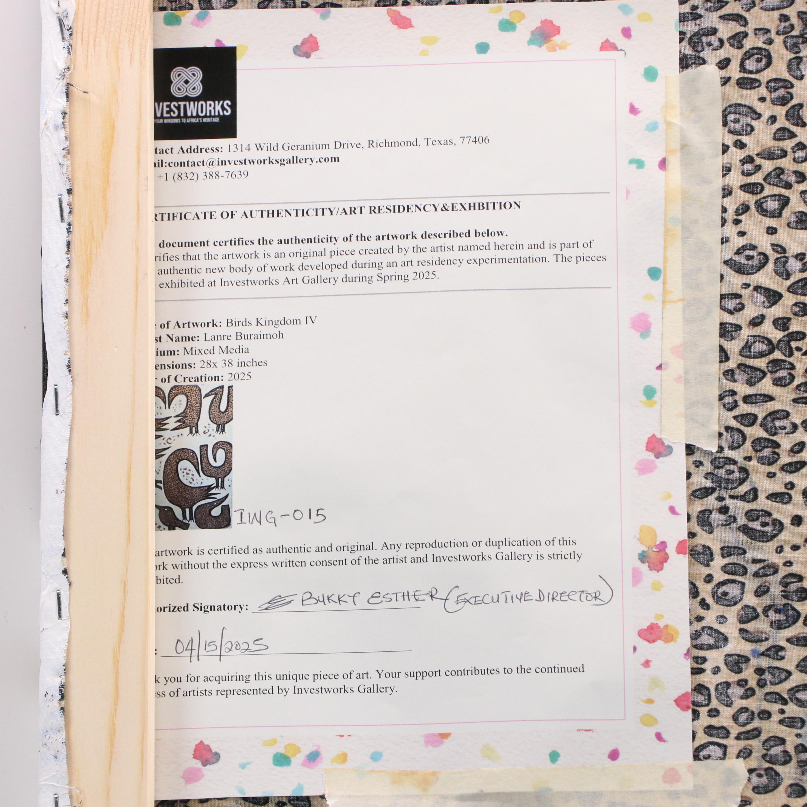 Lanre Buraimoh Stylized Mixed Media Painting "Birds Kingdom IV," 2025