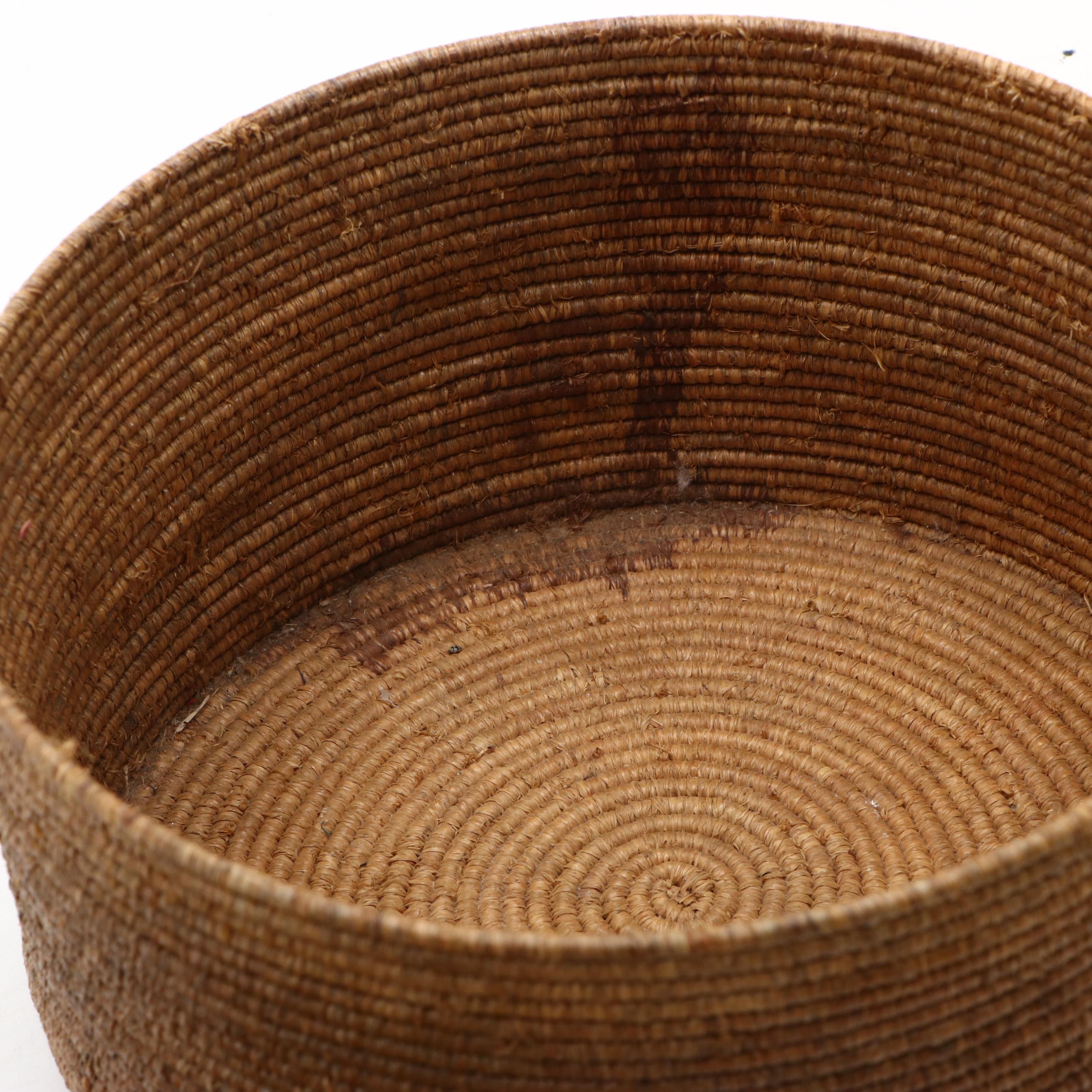 Handwoven Lidded Pine and Other Natural Material Coil Baskets