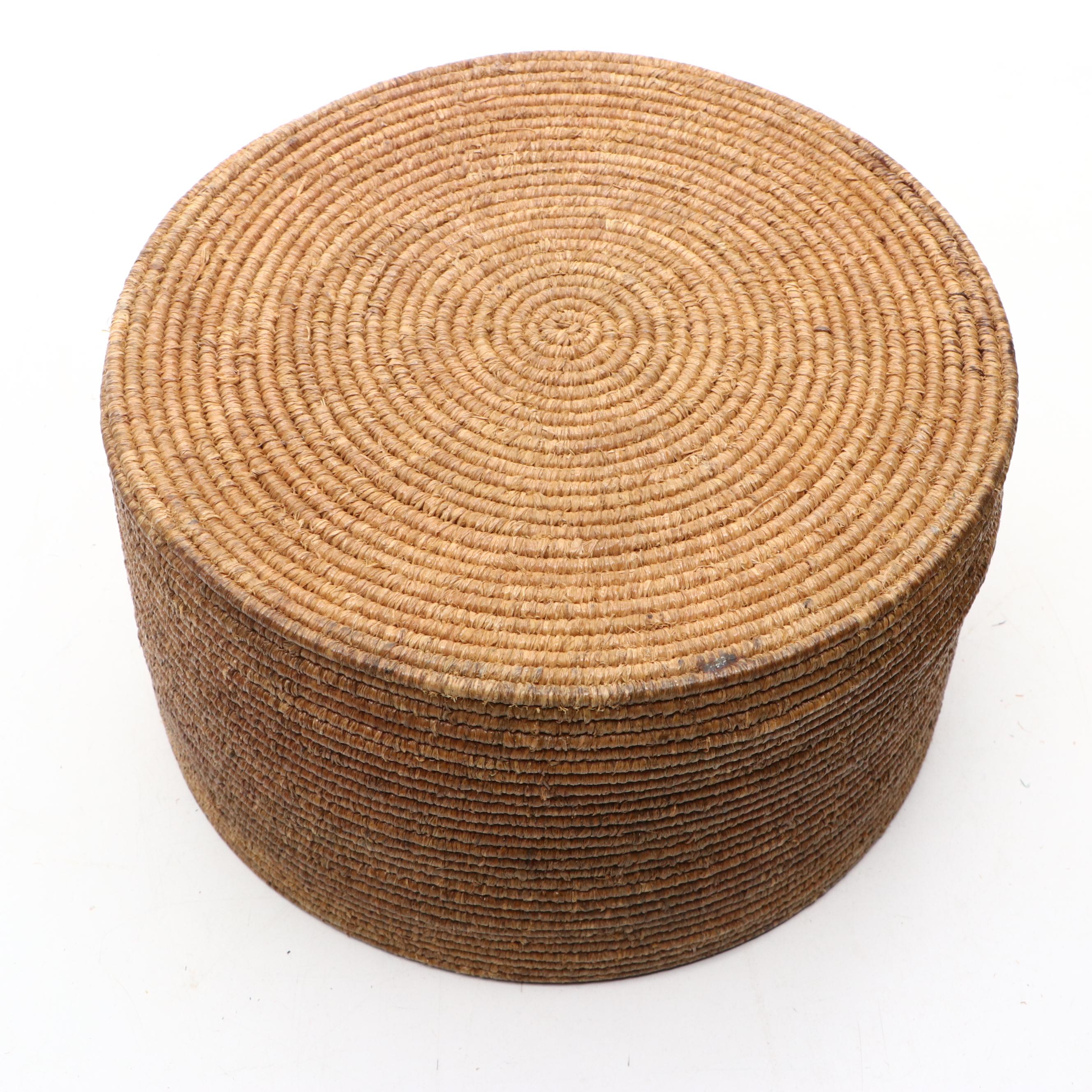 Handwoven Lidded Pine and Other Natural Material Coil Baskets