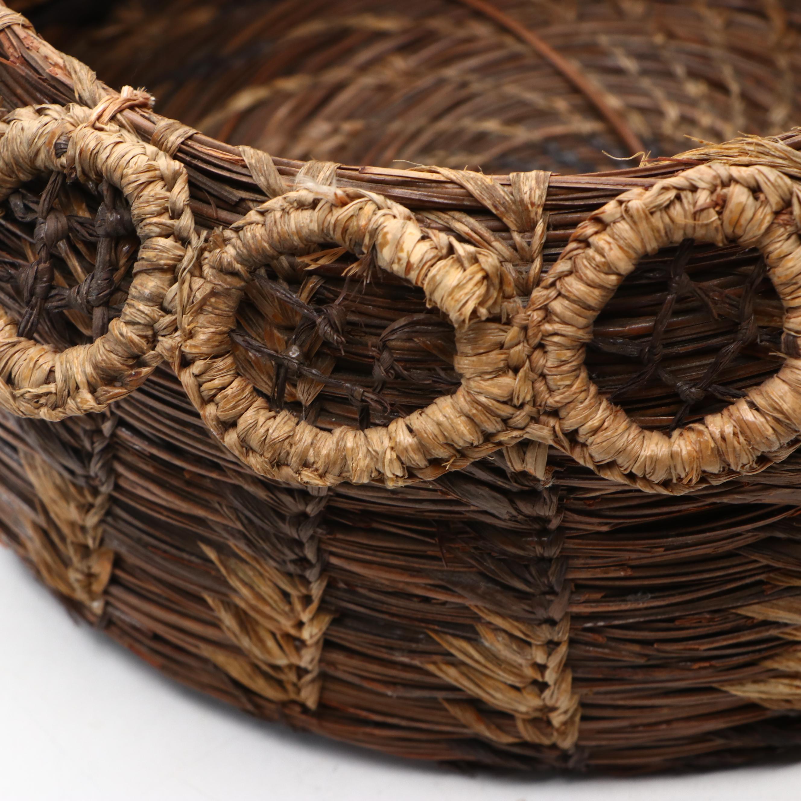 Handwoven Lidded Pine and Other Natural Material Coil Baskets