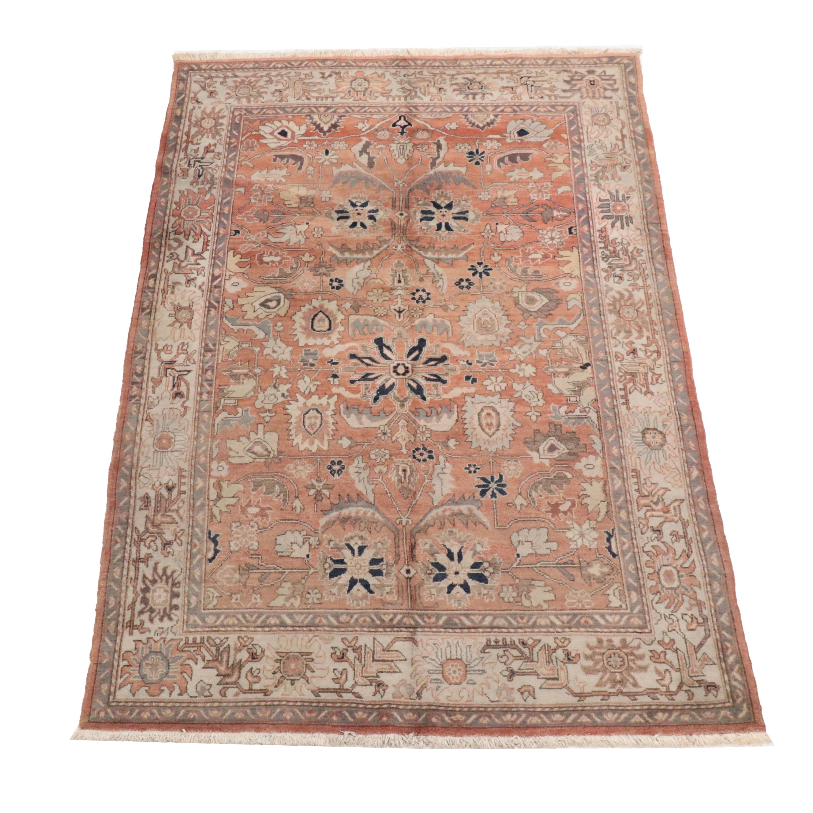 6'1 x 9'2 Hand-Knotted Indian Agra Area Rug