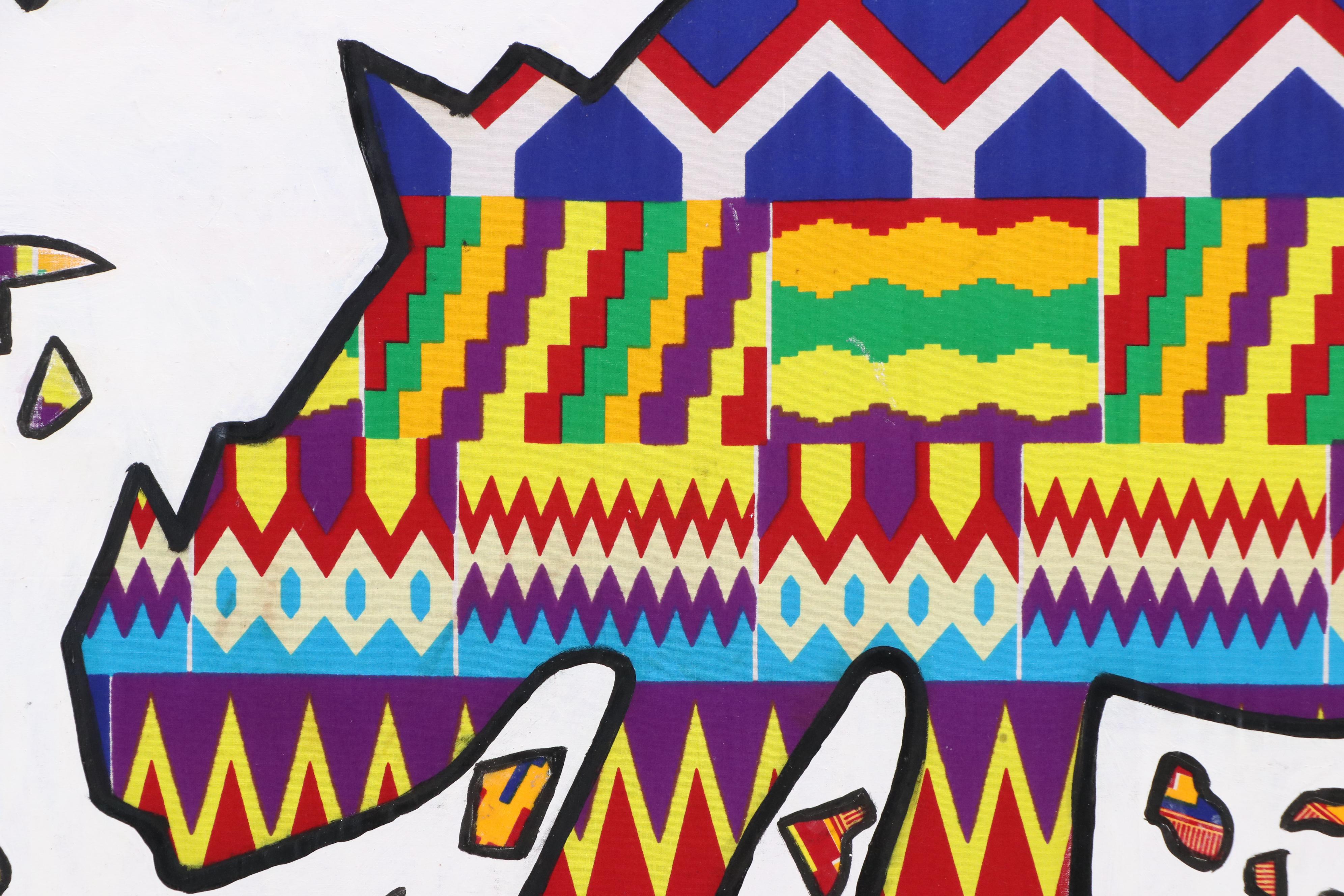 Lanre Buraimoh Stylized Mixed Media Painting "Decorated Bear," 2025