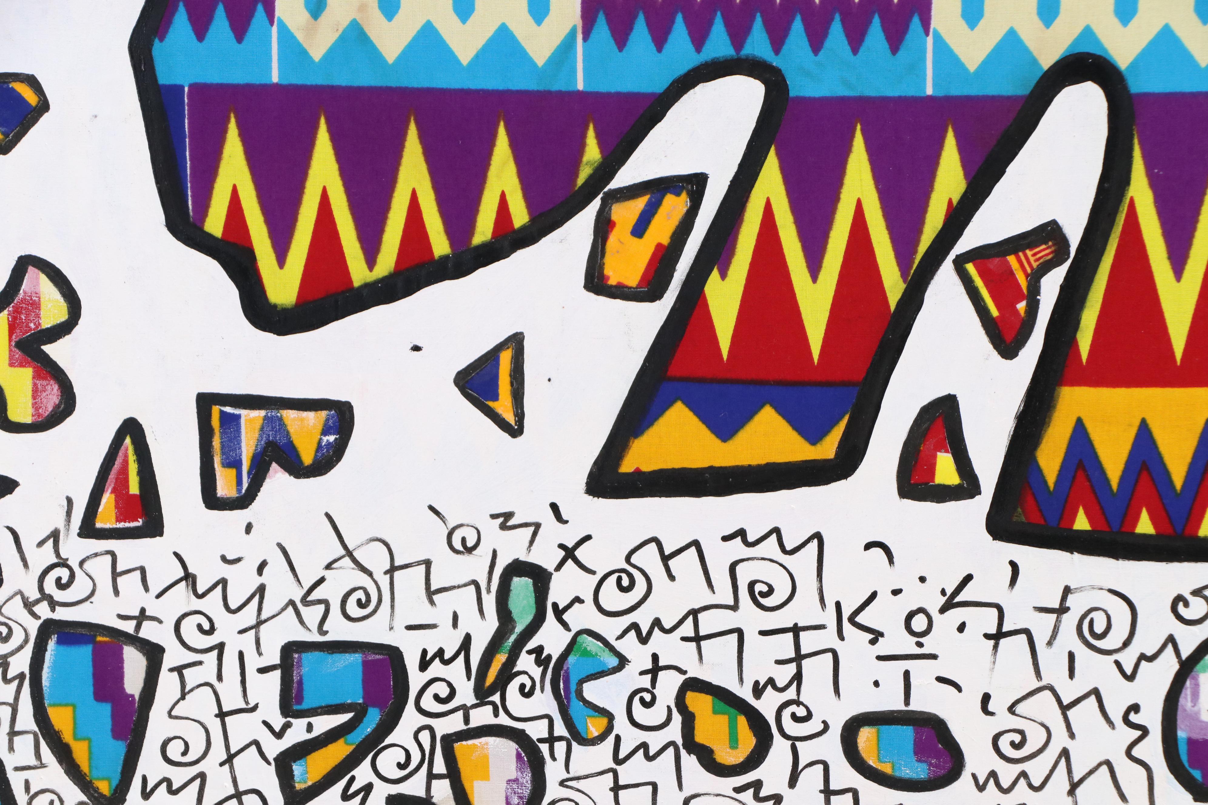 Lanre Buraimoh Stylized Mixed Media Painting "Decorated Bear," 2025