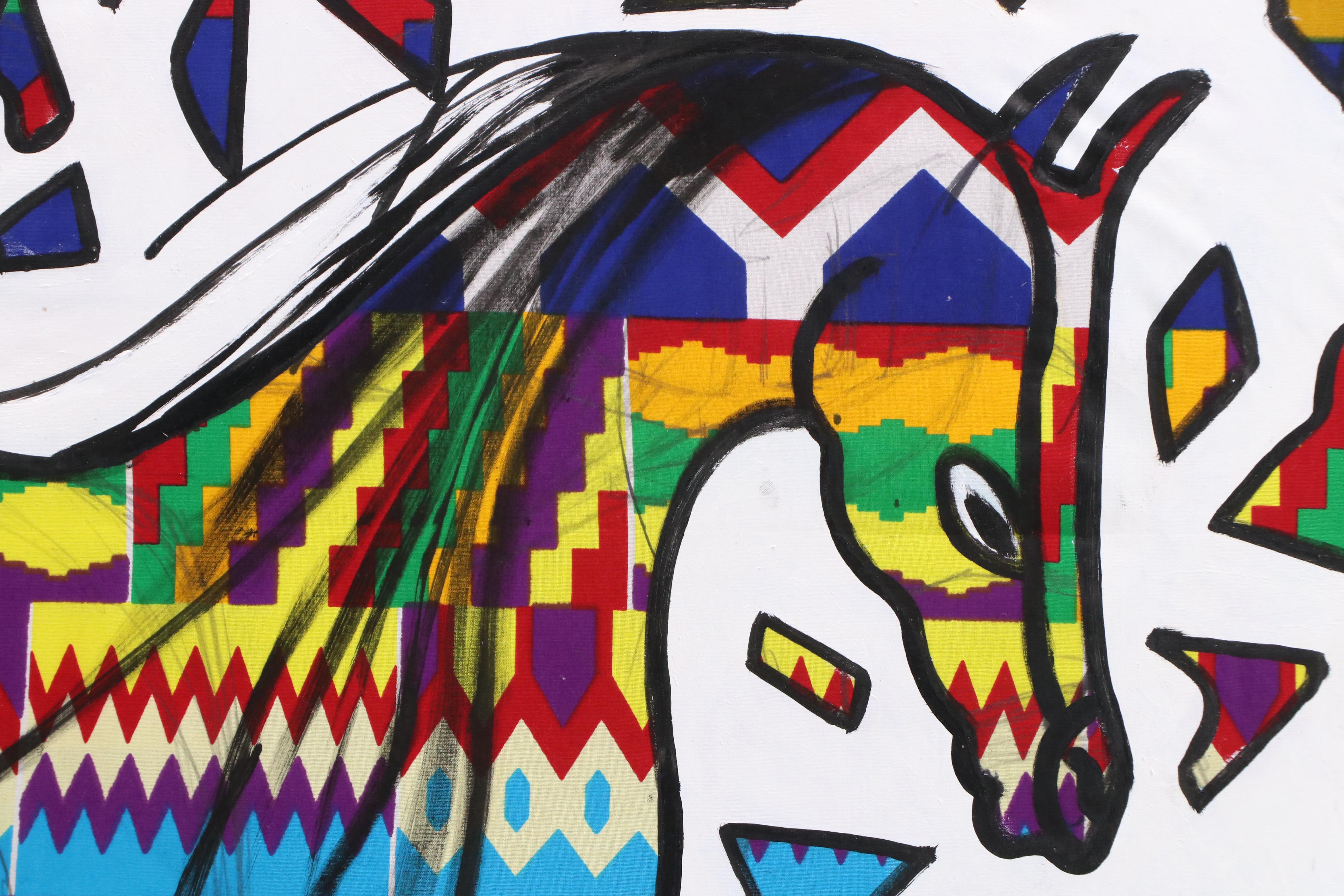 Lanre Buraimoh Stylized Mixed Media Painting "Horse in Motion," 2025