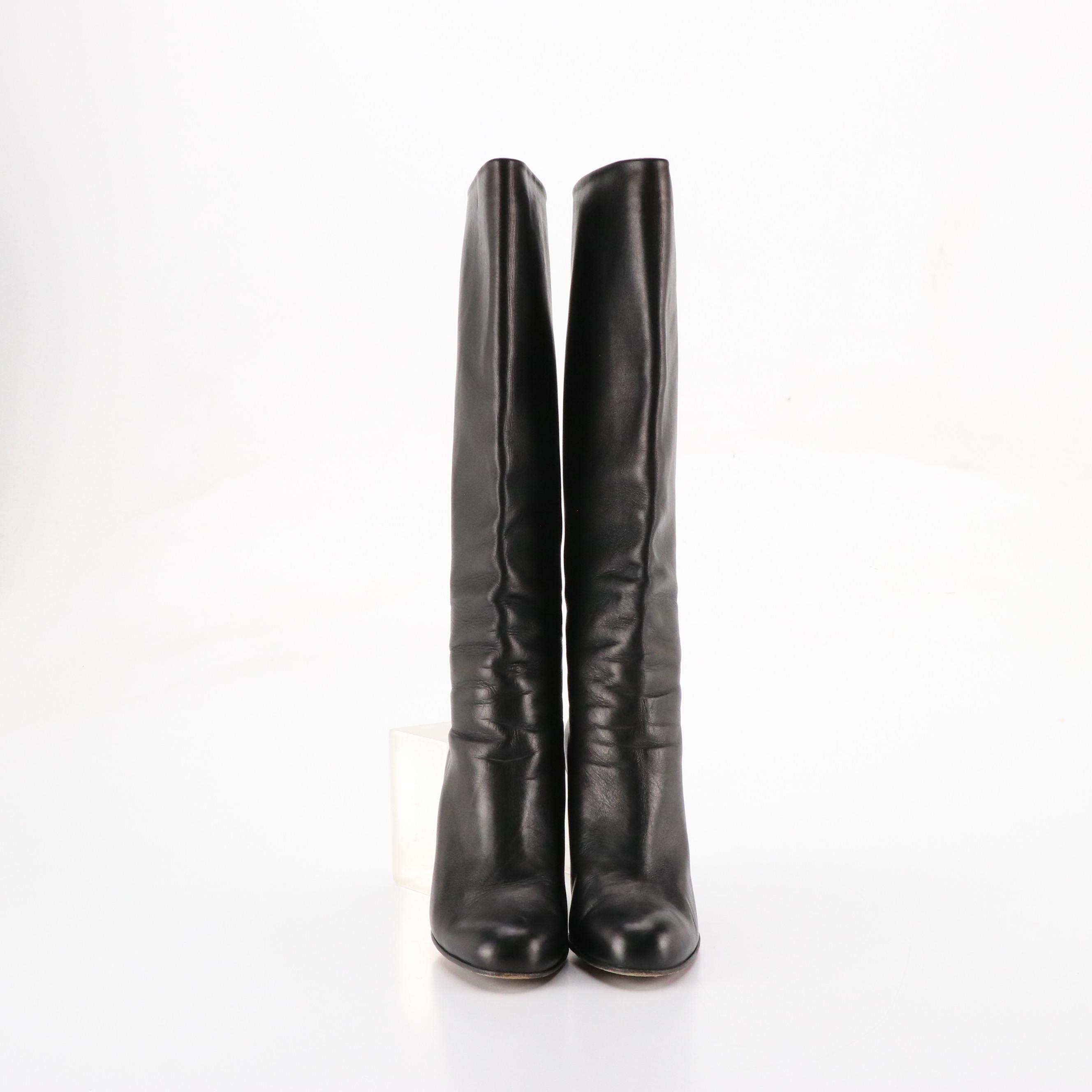 Christian Louboutin Wedge Knee-High Boots in Black Leather