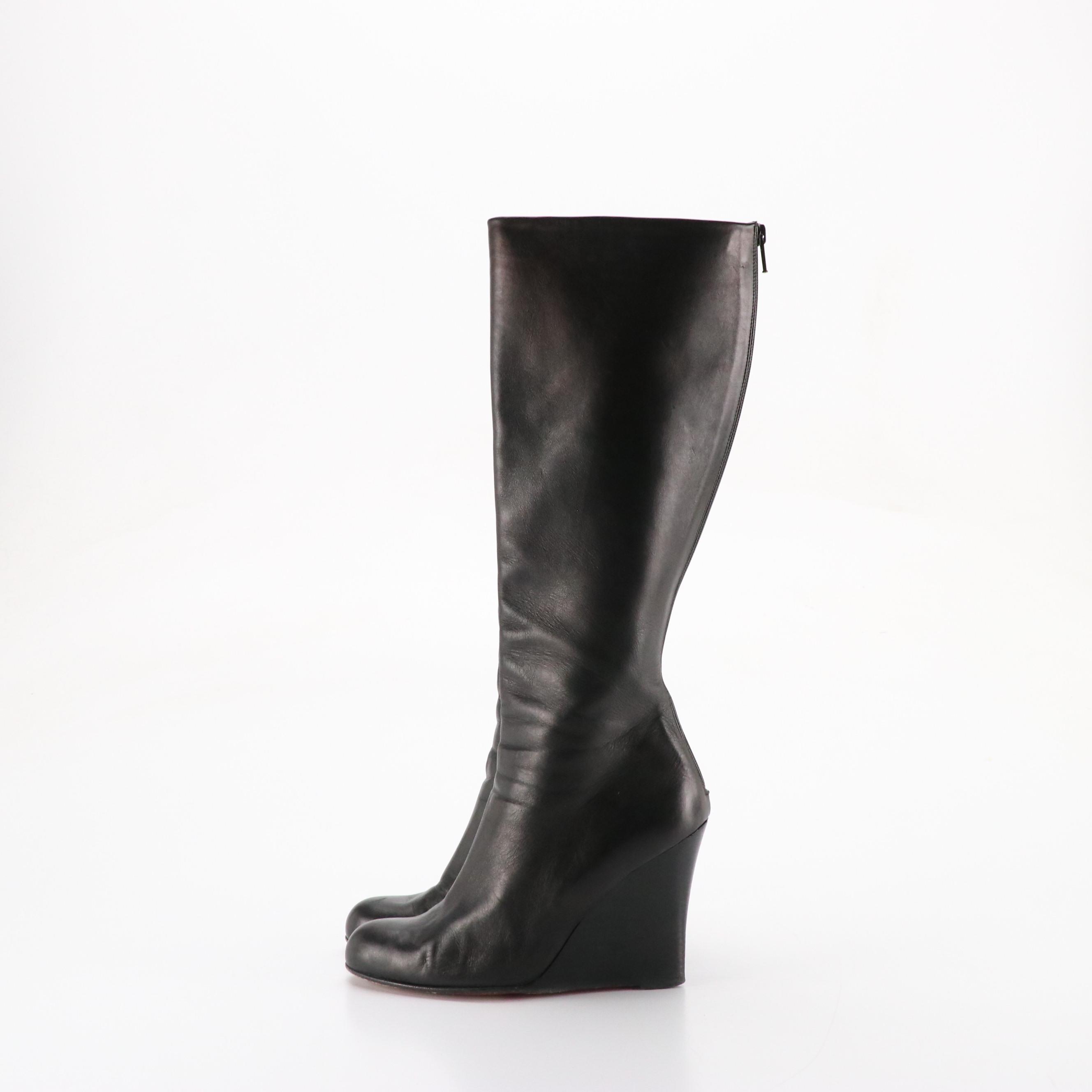 Christian Louboutin Wedge Knee-High Boots in Black Leather