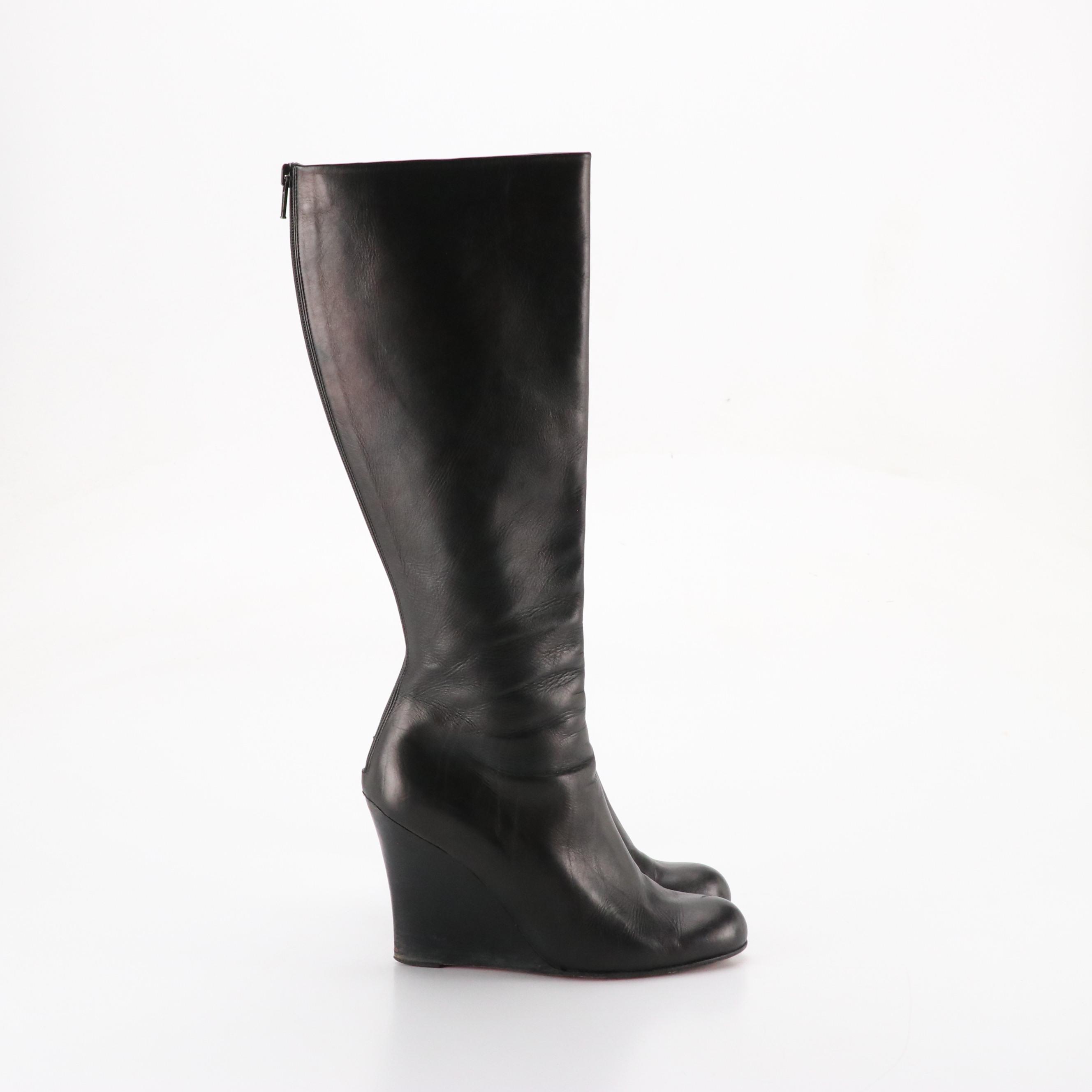 Christian Louboutin Wedge Knee-High Boots in Black Leather