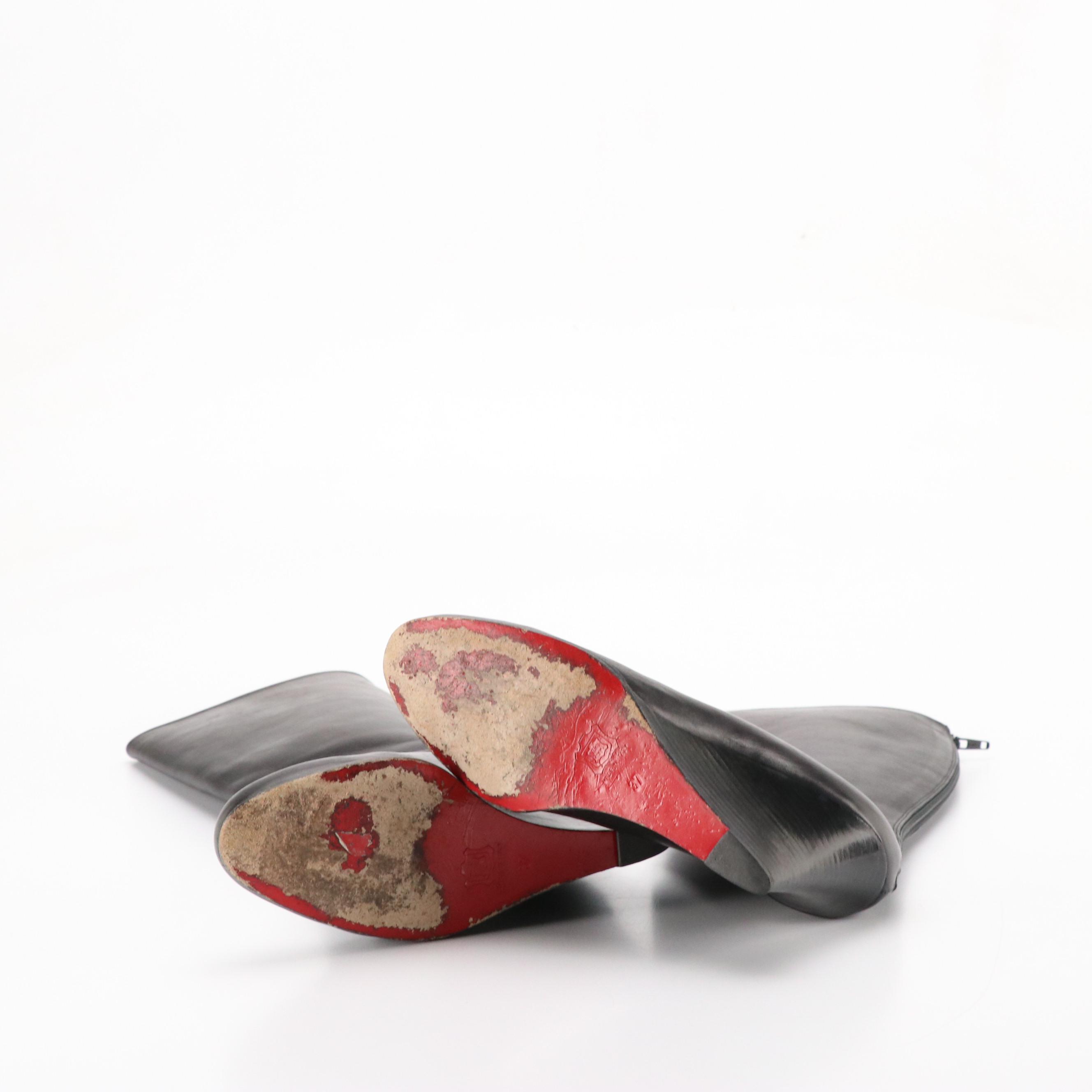 Christian Louboutin Wedge Knee-High Boots in Black Leather