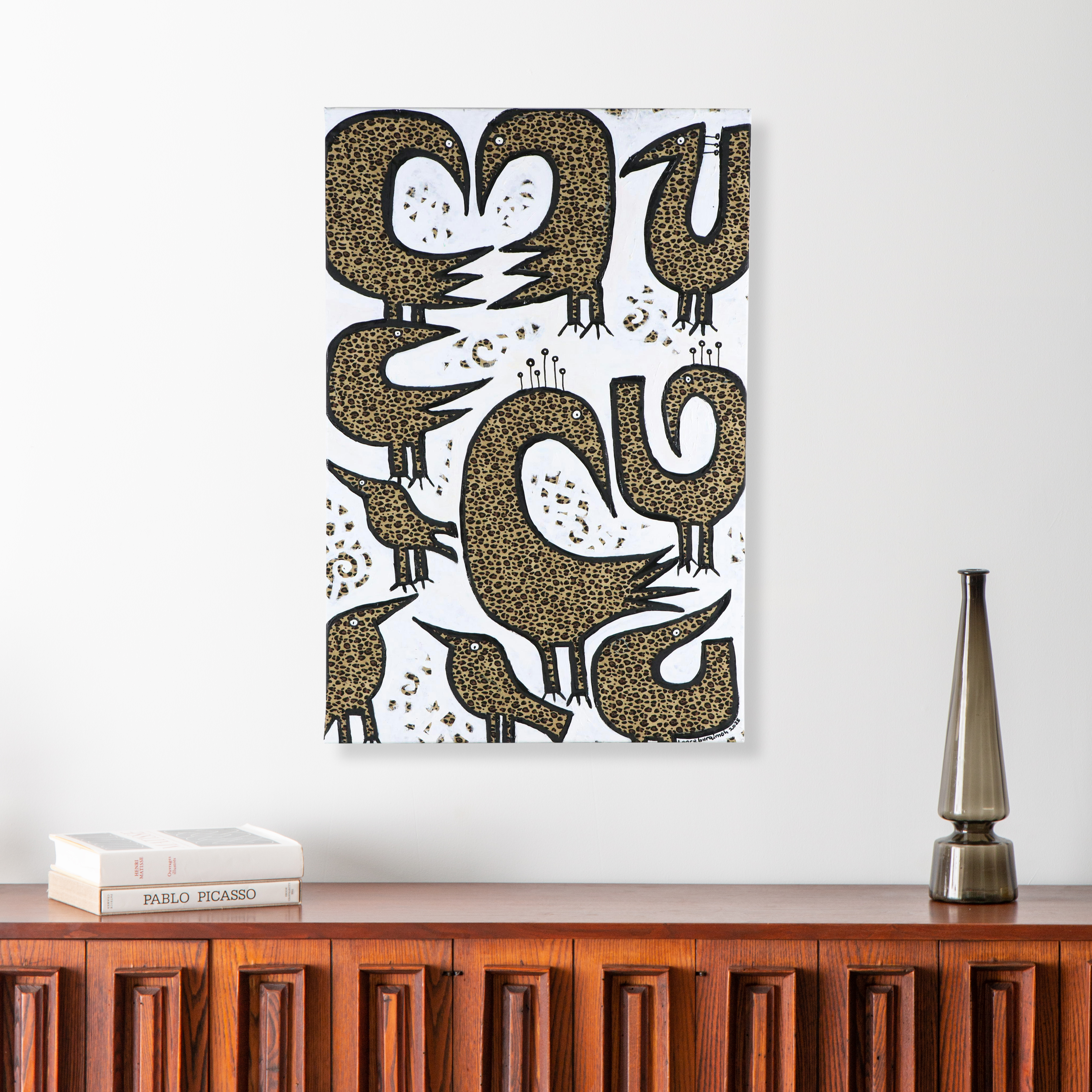 Lanre Buraimoh Stylized Mixed Media Painting "Birds Kingdom IV," 2025