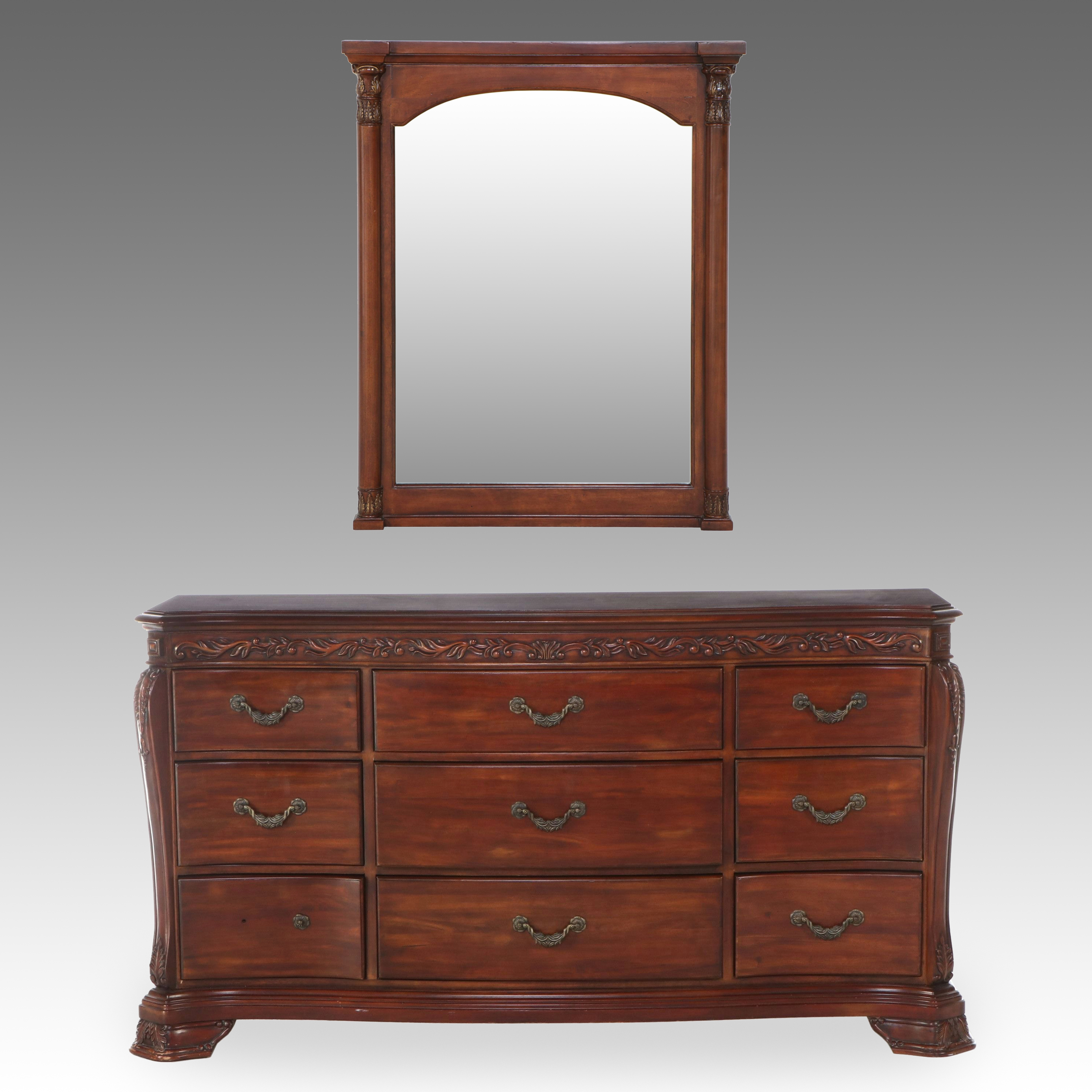 Baroque Style Mahogany Dresser with Wall Hanging Mirror