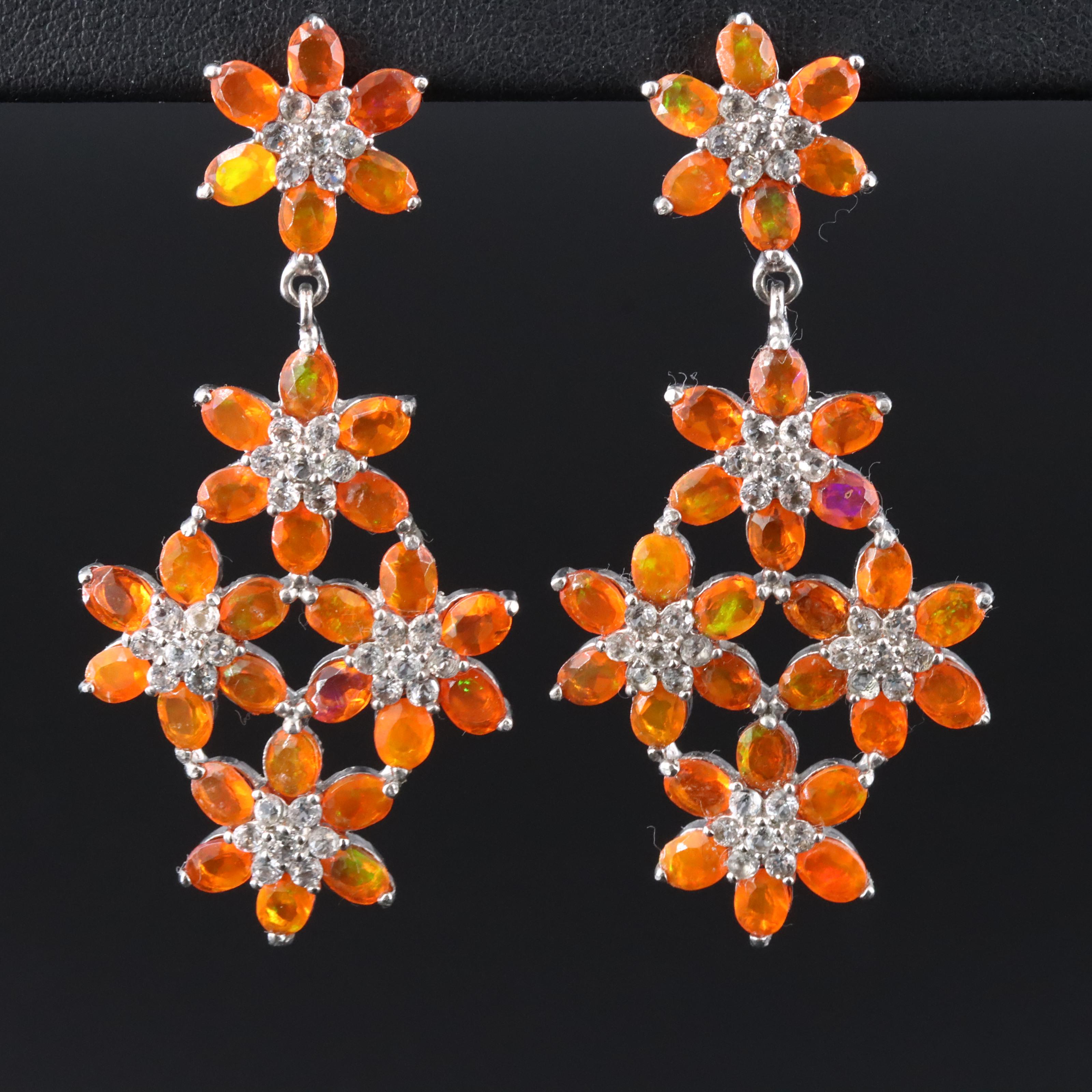 Sterling Fire Opal and White Topaz Earrings