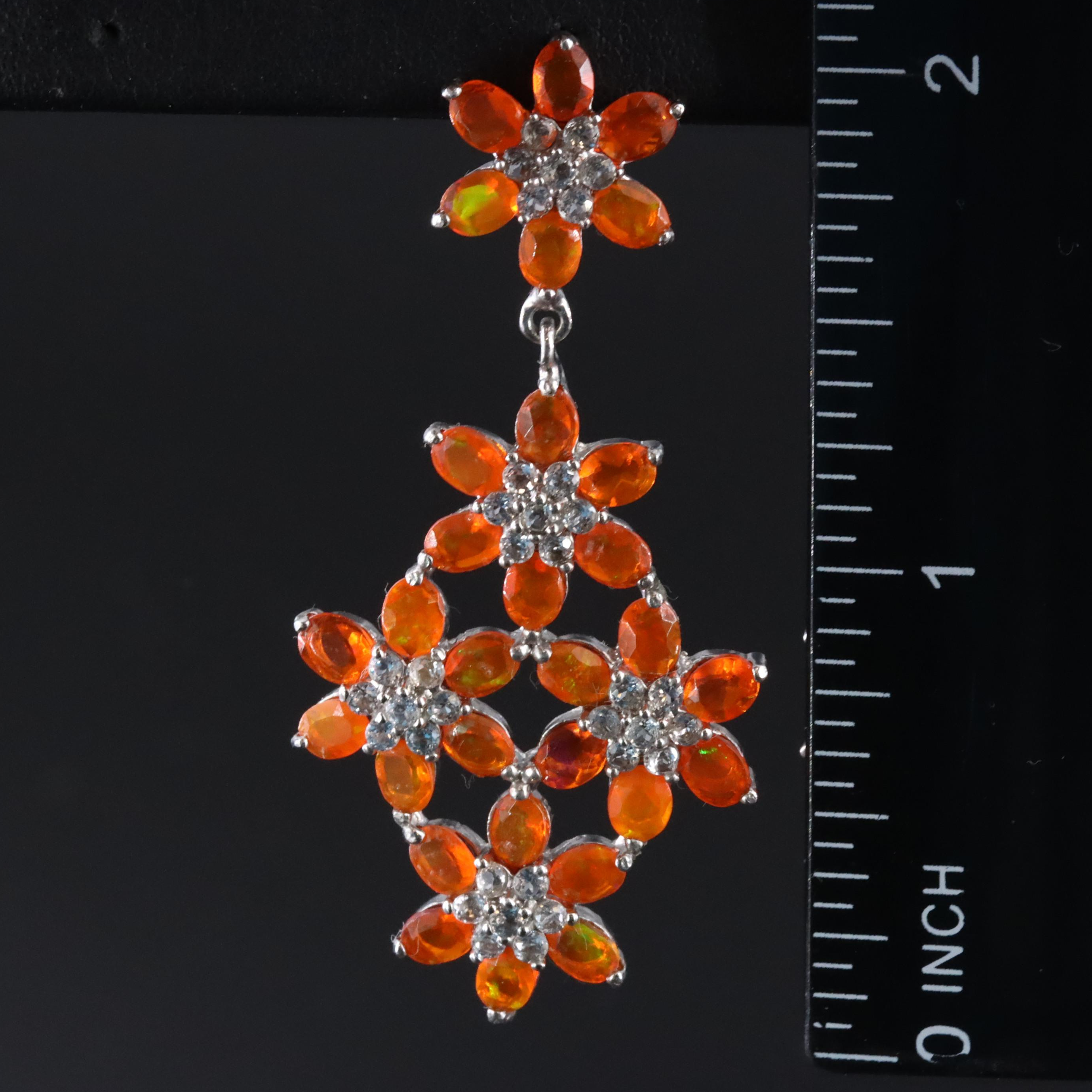 Sterling Fire Opal and White Topaz Earrings