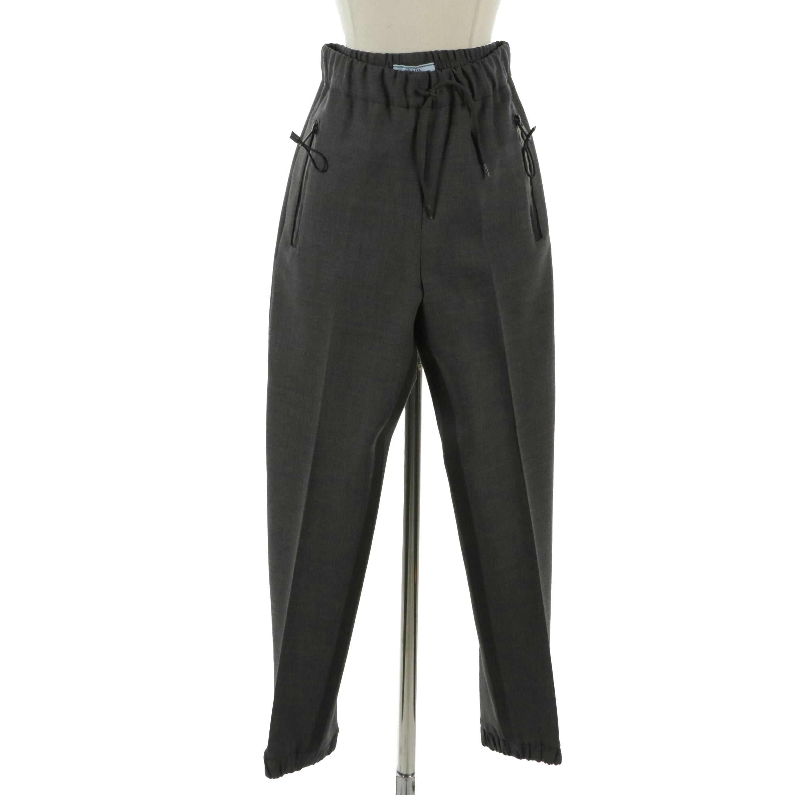 Prada Grey Wool Stretch Jogger Trousers Pants
