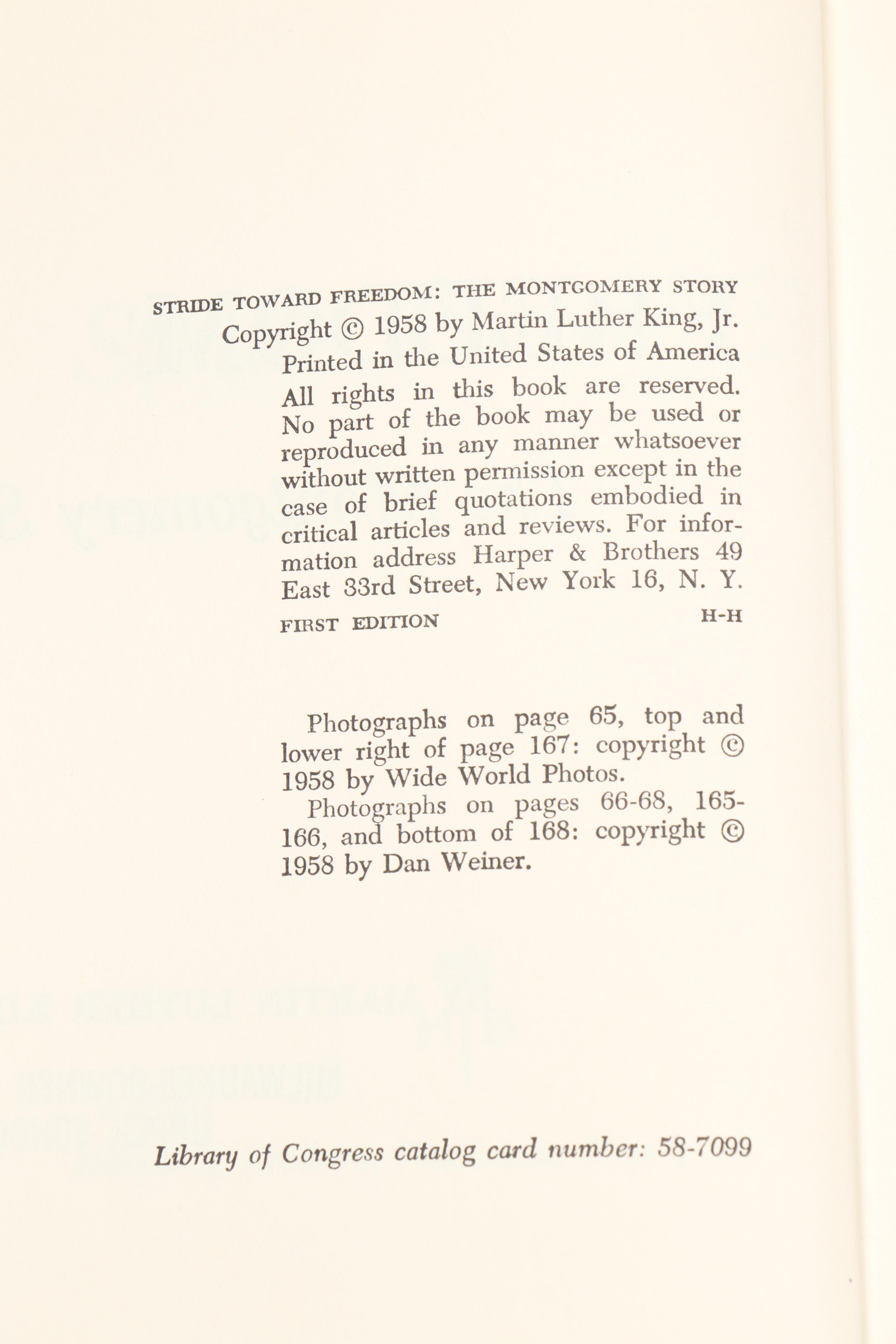 First Edition "Stride Toward Freedom" by Martin Luther King Jr., 1958
