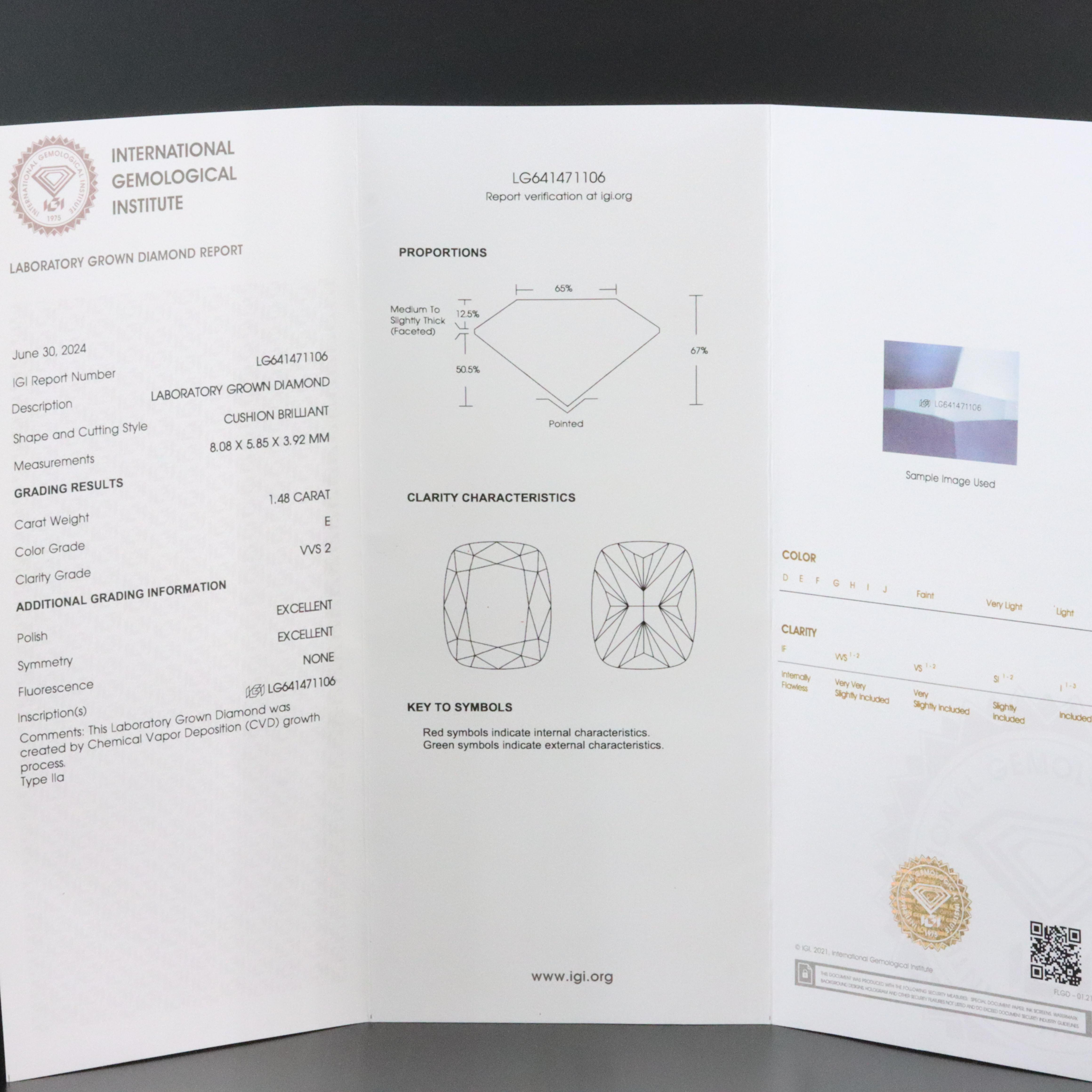 Loose 1.48 CT Lab Grown Diamond with IGI Report