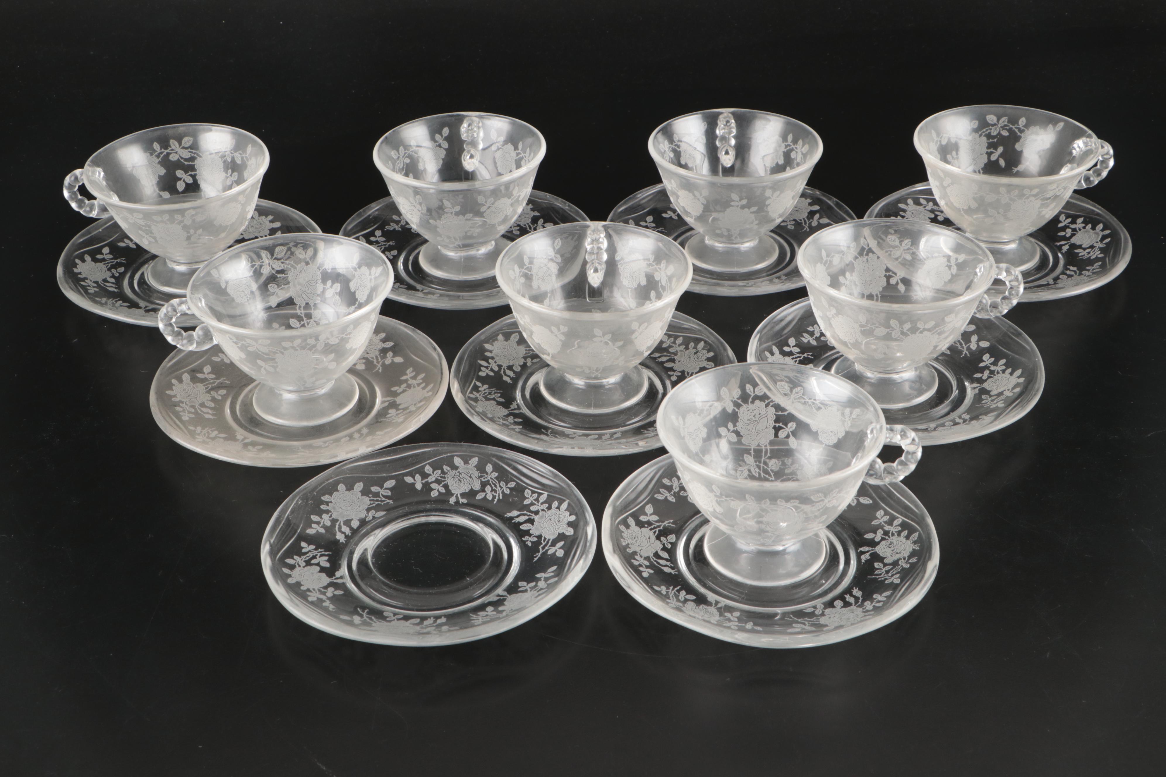 Fostoria "Willowmere" Glass Teaware with Other Glass Candelabrum