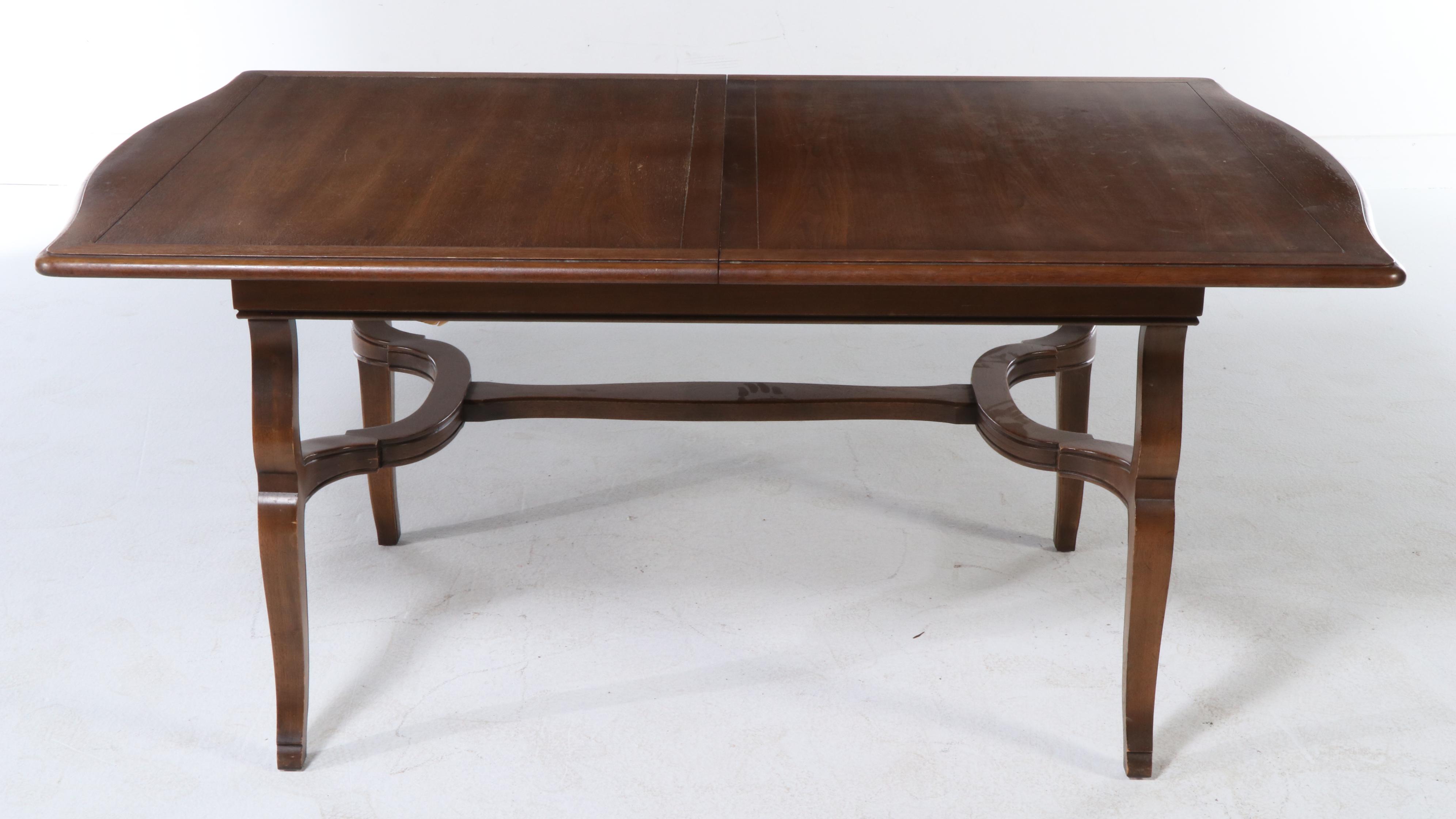 French Provincial Style Walnut Dining Table and Six Chairs, Late 20th Century