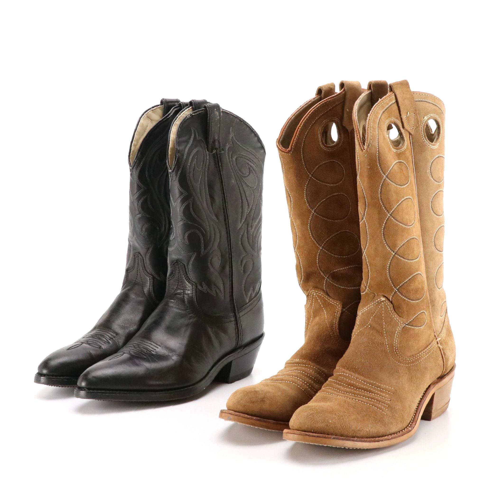 Men's Laredo Black Leather Western Boots and Sears Mocha Suede Boots