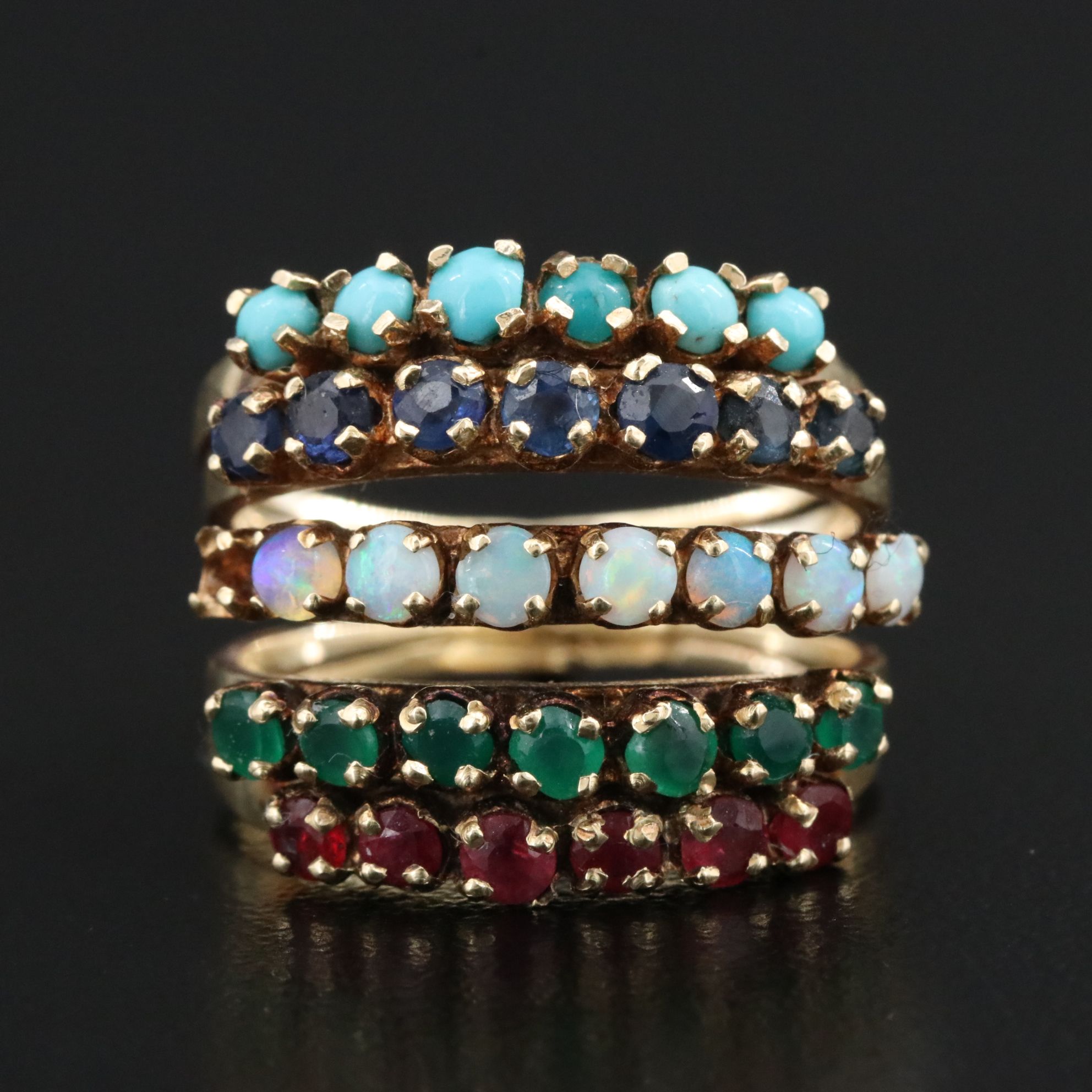 14K Gemstone Connected Stacking Rings
