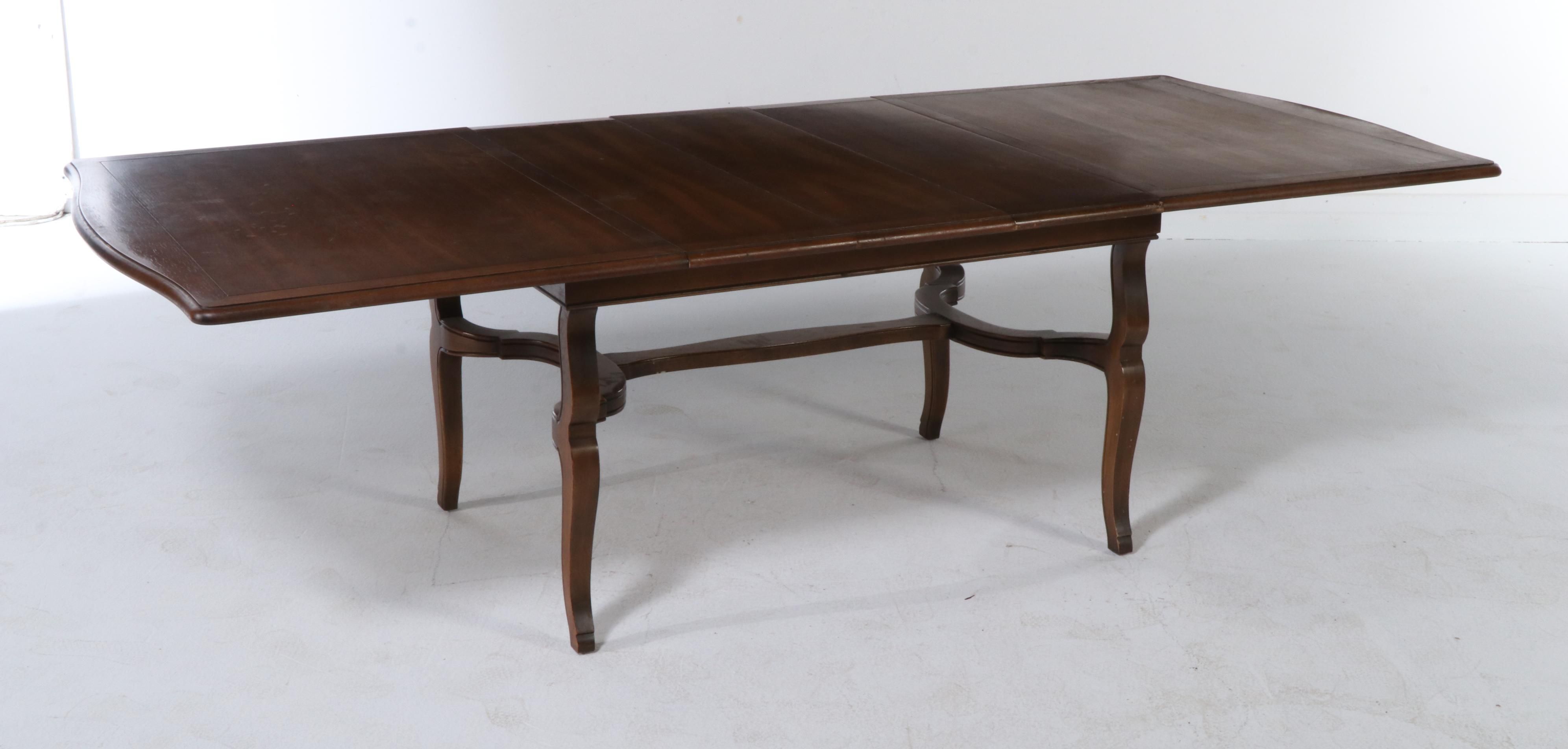 French Provincial Style Walnut Dining Table and Six Chairs, Late 20th Century