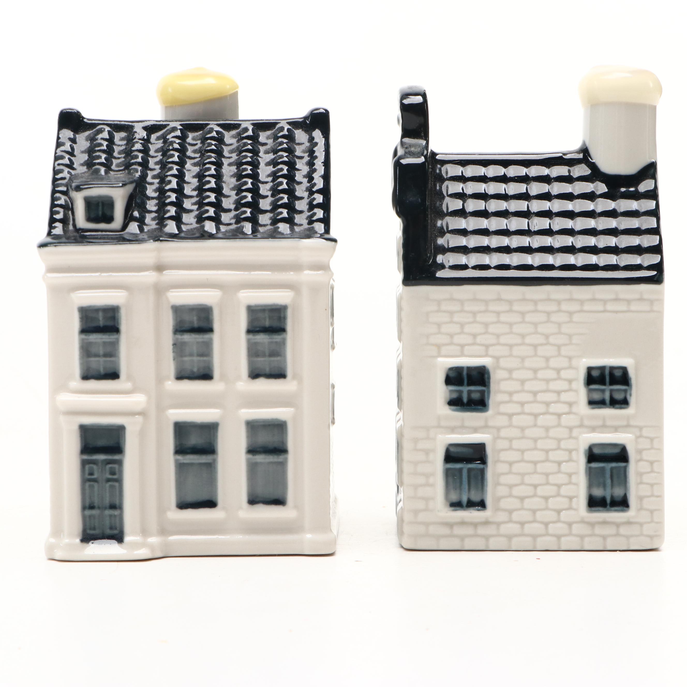 KLM Novelty Blue Delft Miniature House Shaped Genever Bottles