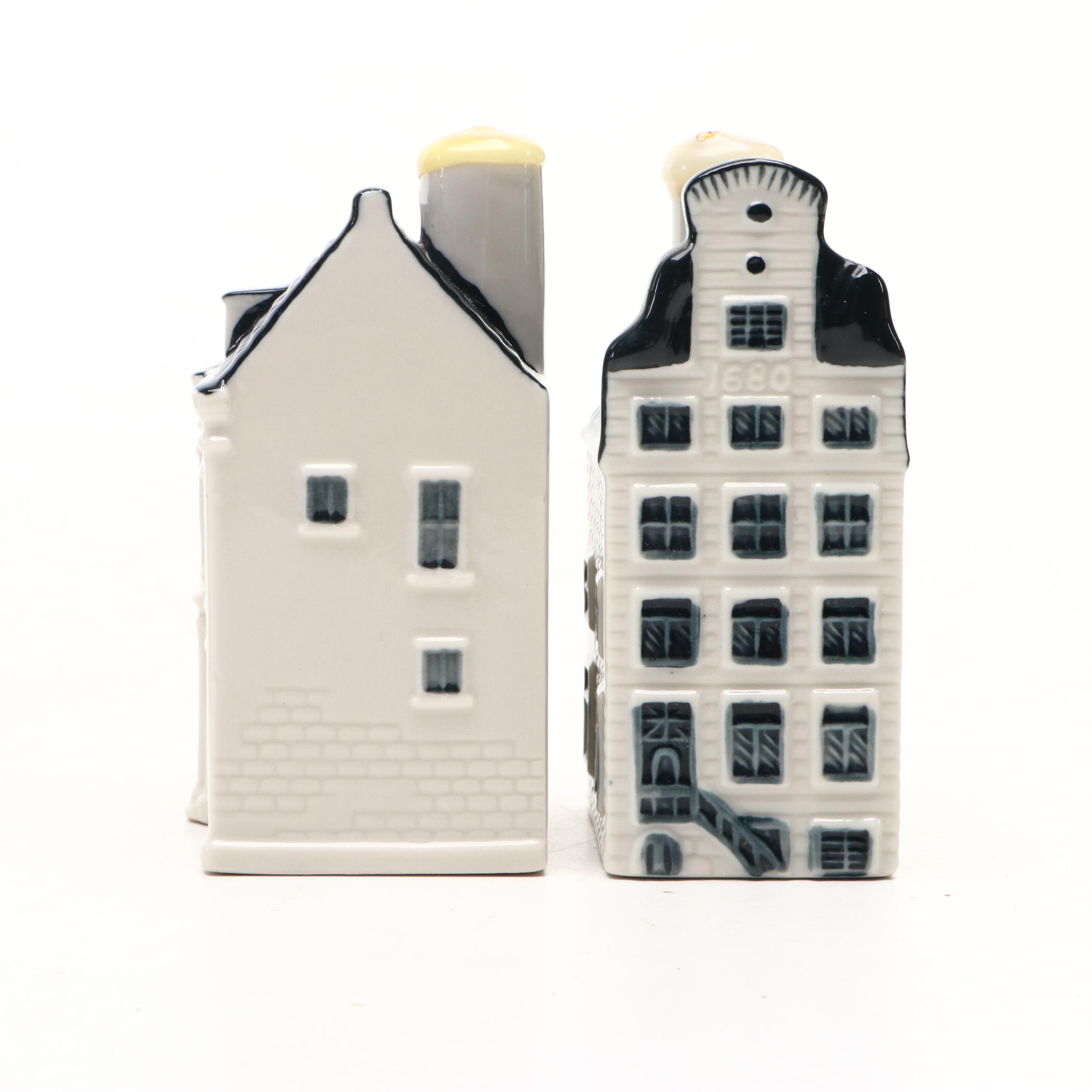 KLM Novelty Blue Delft Miniature House Shaped Genever Bottles