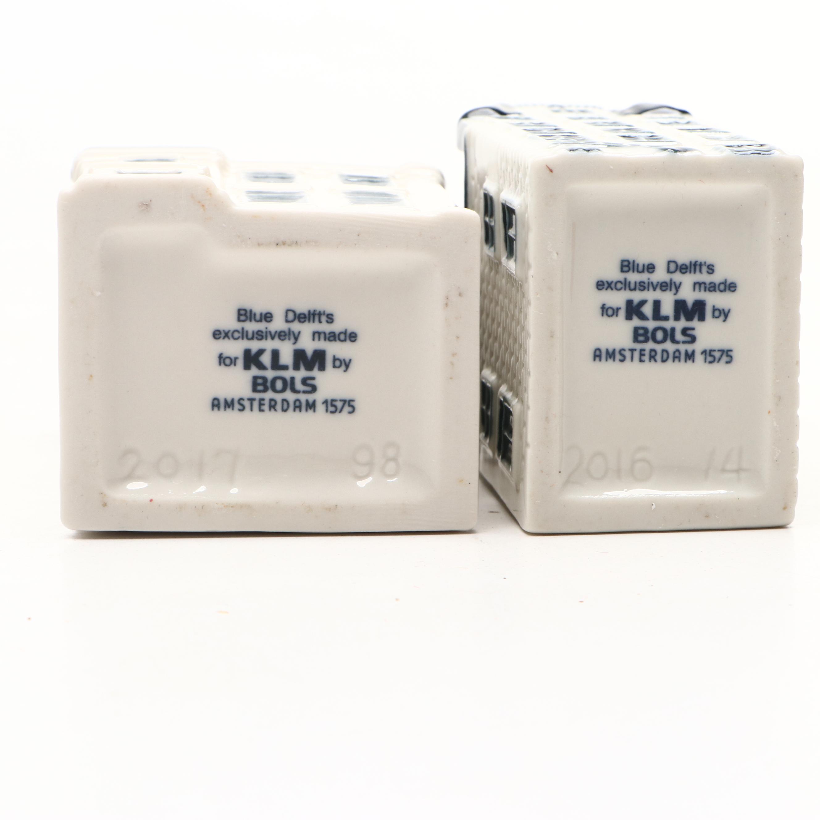 KLM Novelty Blue Delft Miniature House Shaped Genever Bottles