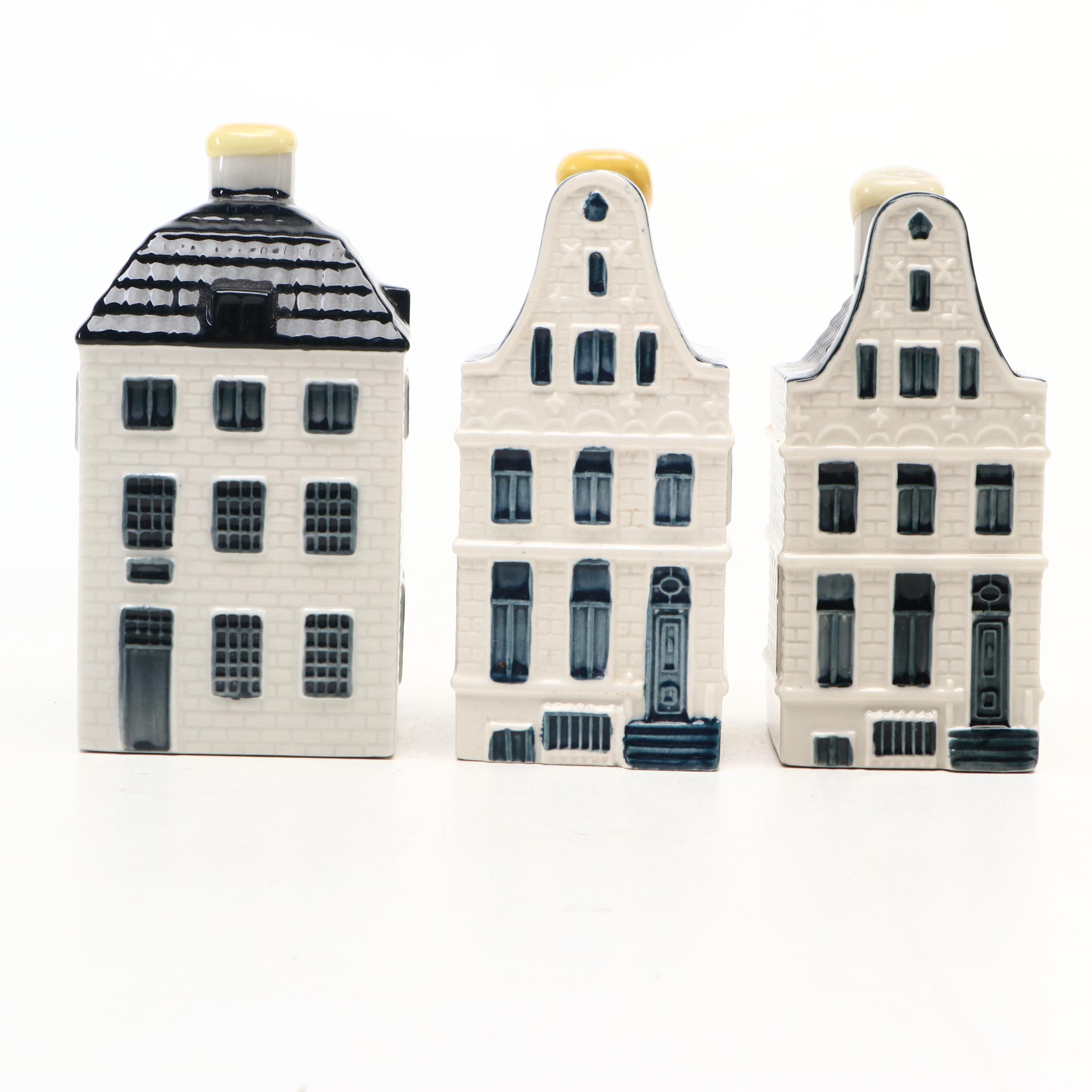 KLM Novelty Blue Delft Miniature House Shaped Genever Bottles