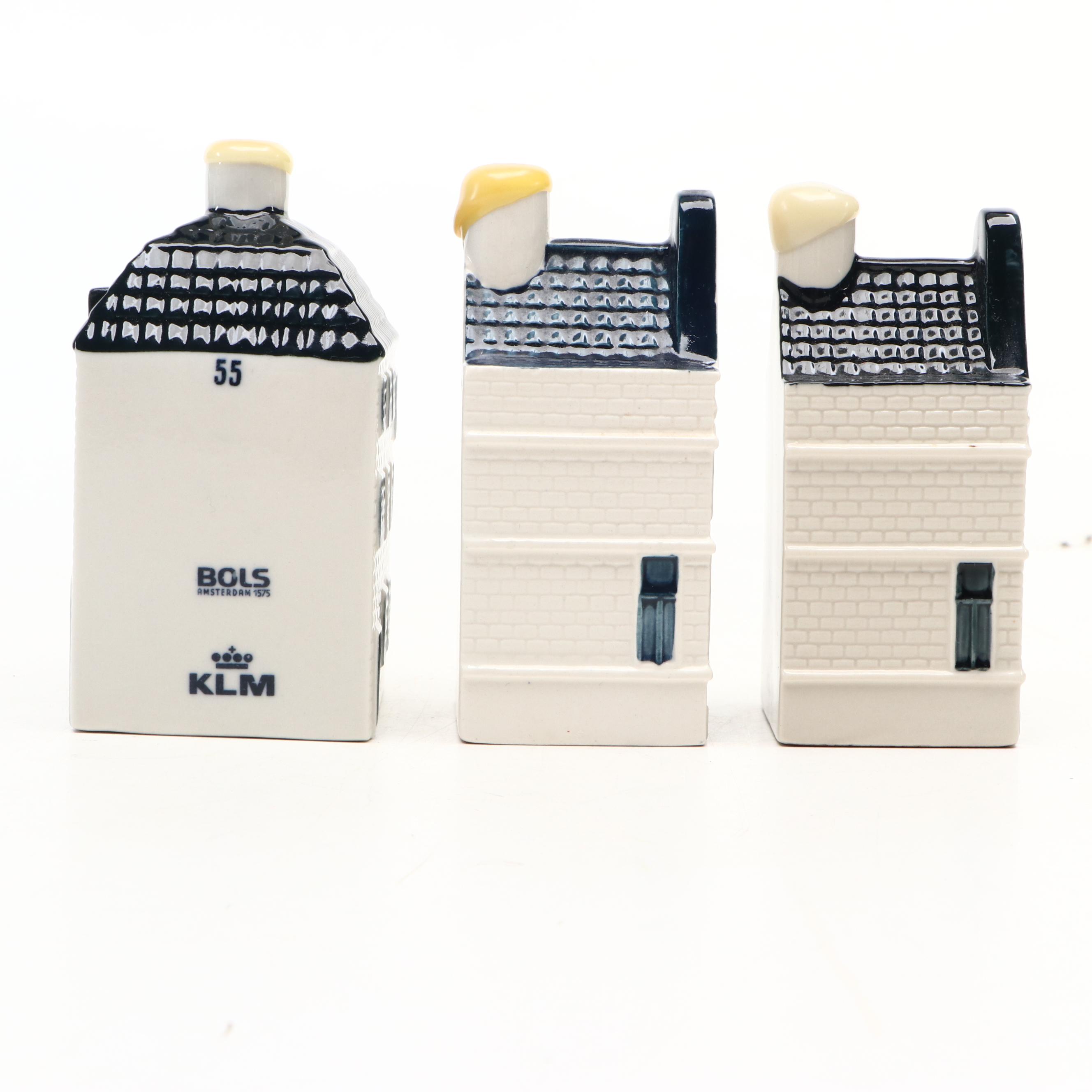 KLM Novelty Blue Delft Miniature House Shaped Genever Bottles