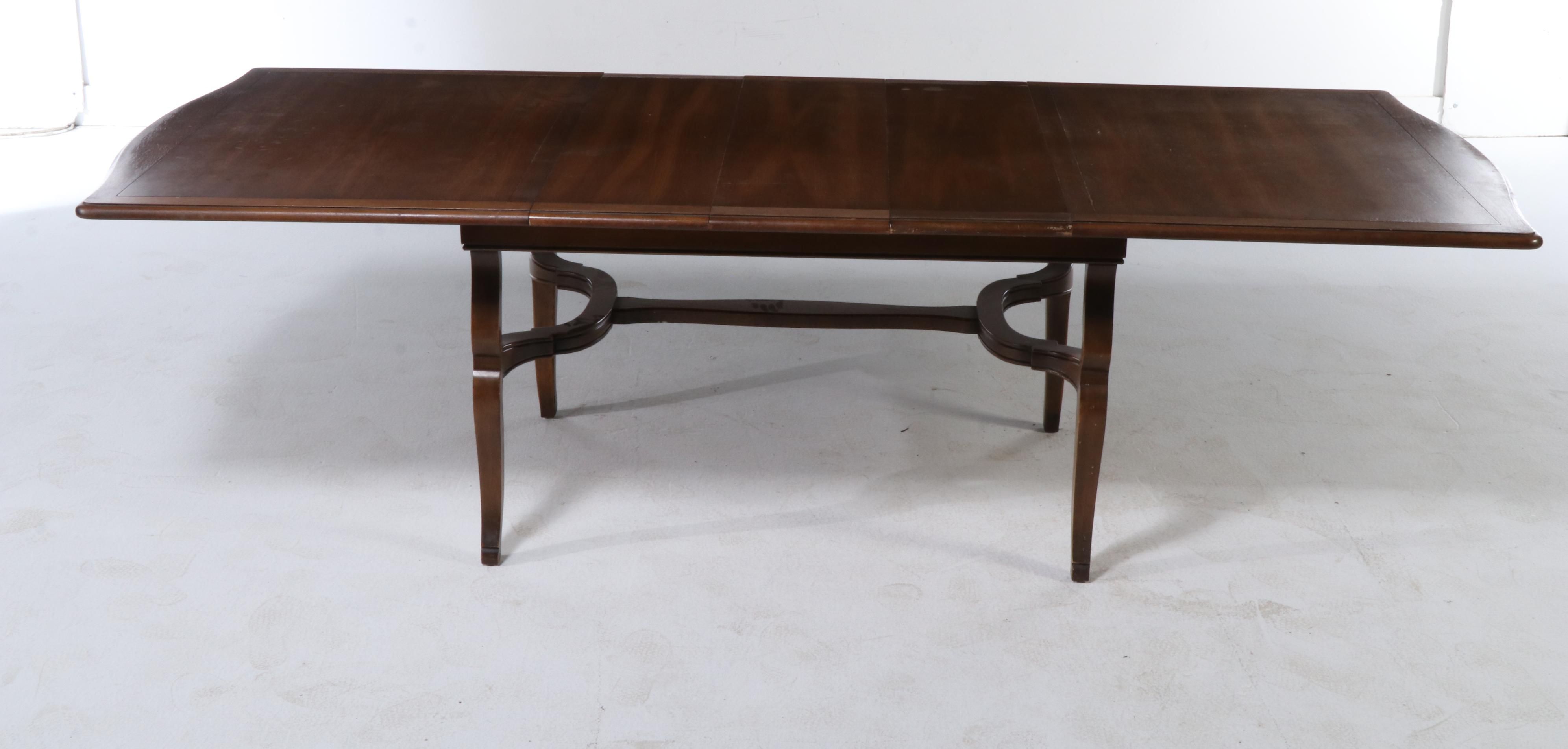 French Provincial Style Walnut Dining Table and Six Chairs, Late 20th Century