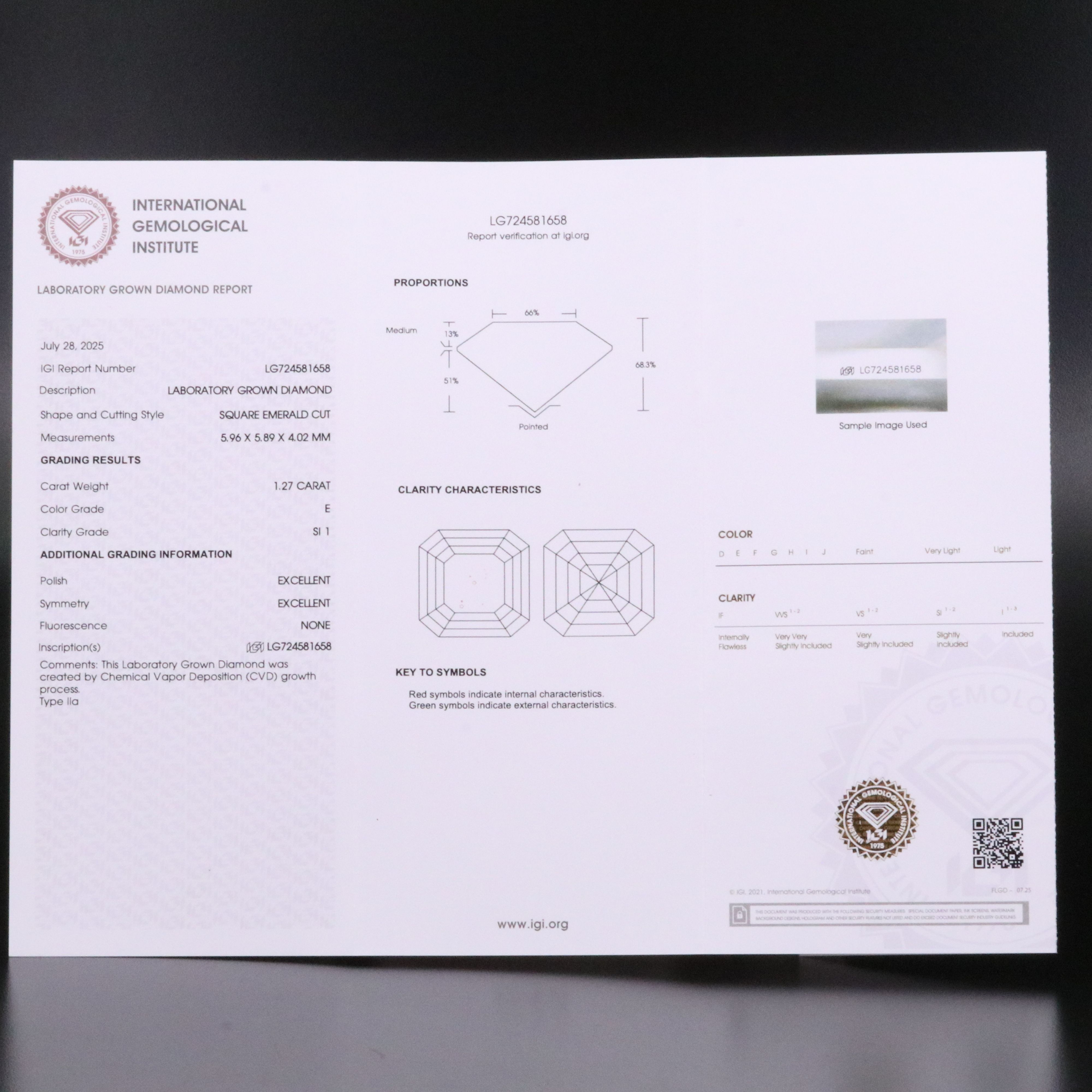Loose 1.27 CT Lab Grown Diamond with IGI Report