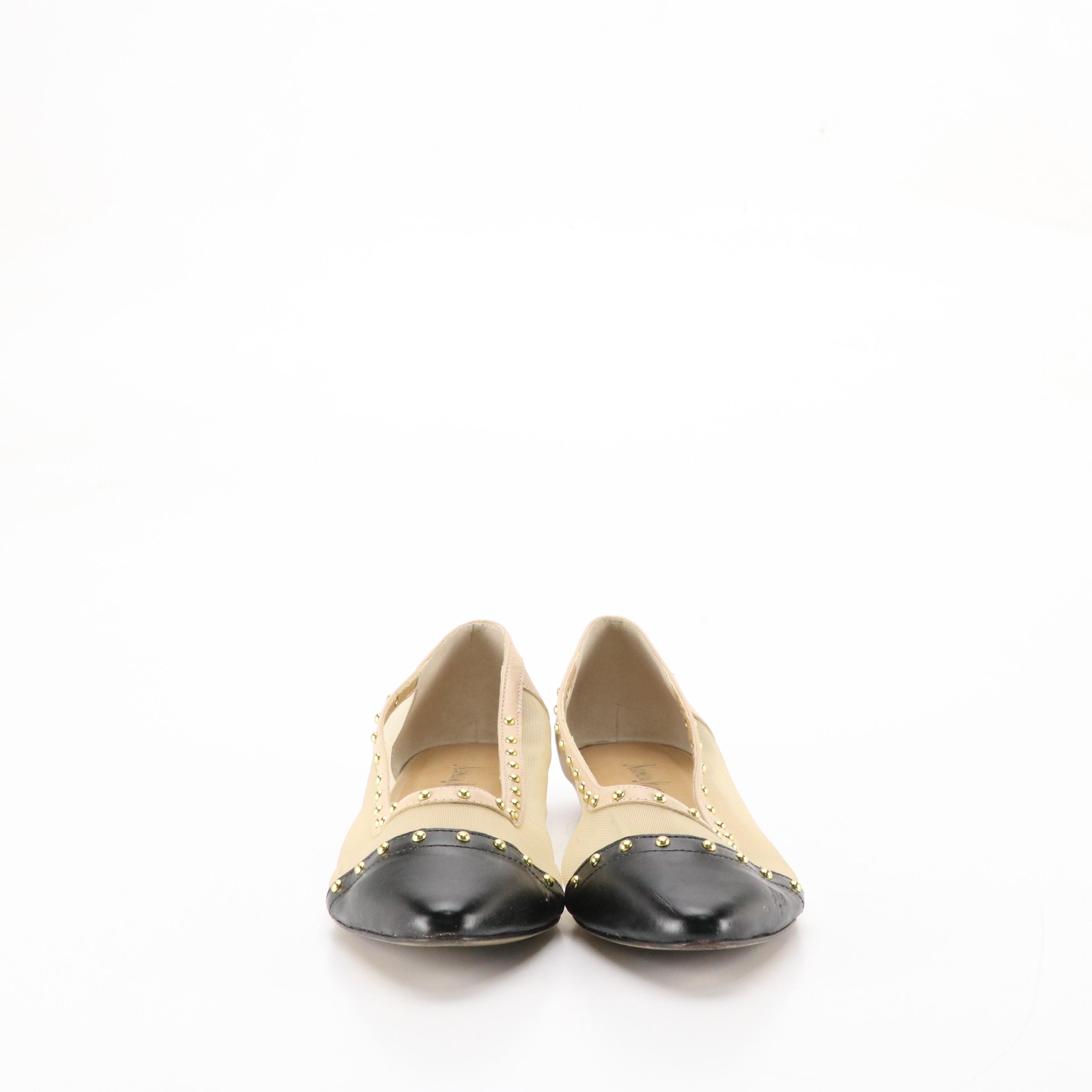 Isaac Snakeskin Pointed-Toe Pumps with Bow Details, Neiman Marcus Studded Flats
