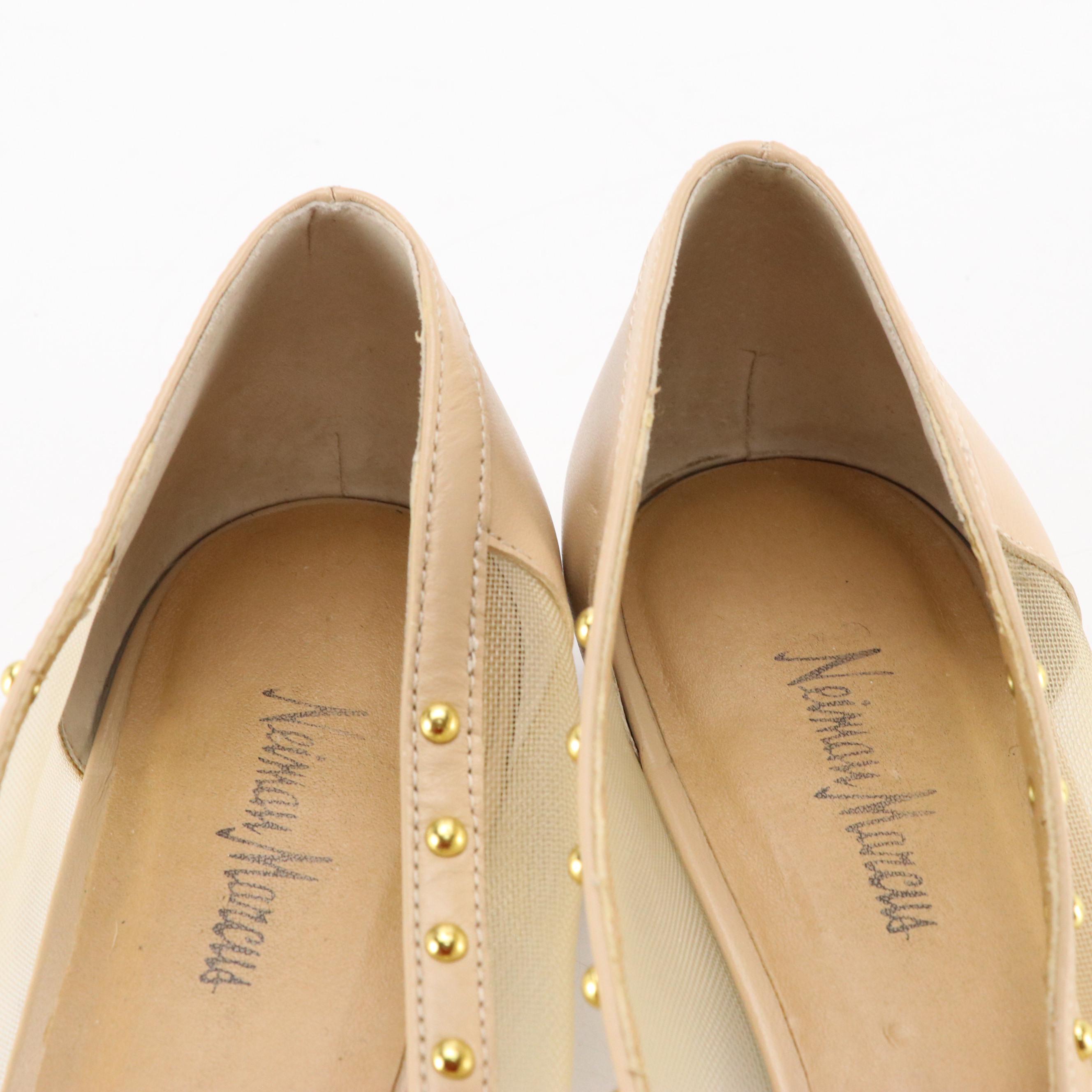 Isaac Snakeskin Pointed-Toe Pumps with Bow Details, Neiman Marcus Studded Flats