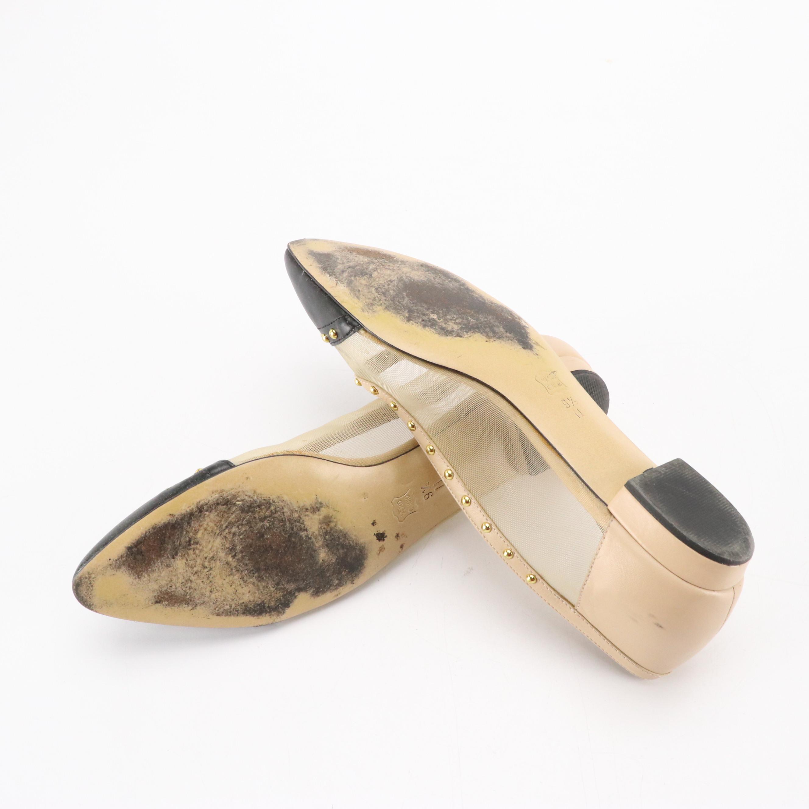 Isaac Snakeskin Pointed-Toe Pumps with Bow Details, Neiman Marcus Studded Flats