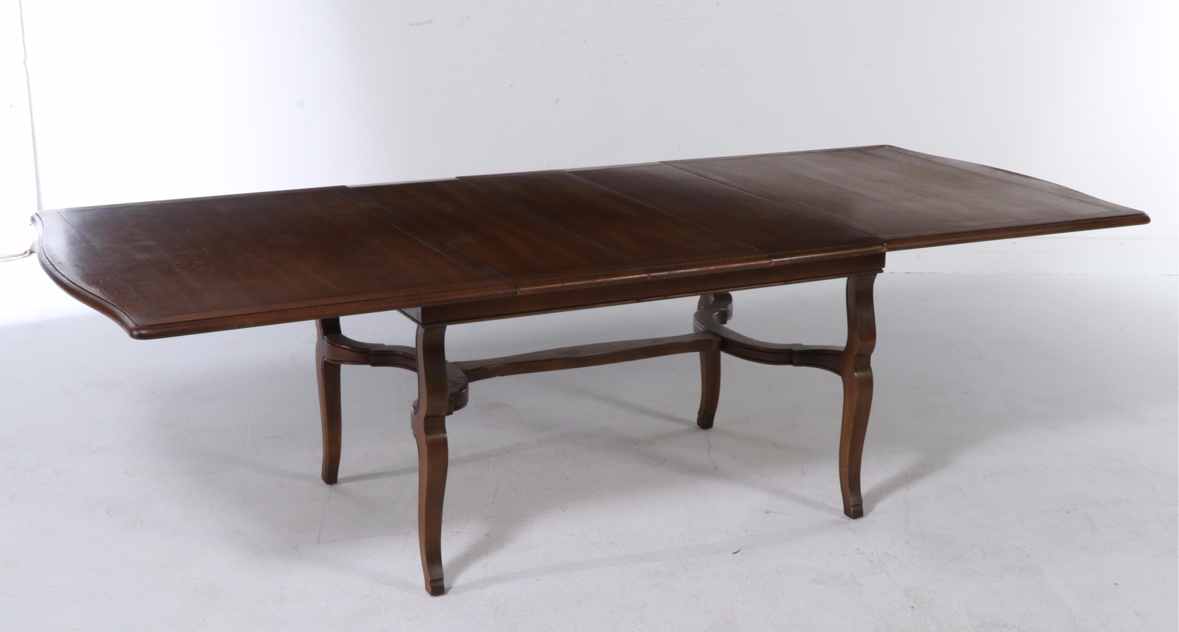 French Provincial Style Walnut Dining Table and Six Chairs, Late 20th Century