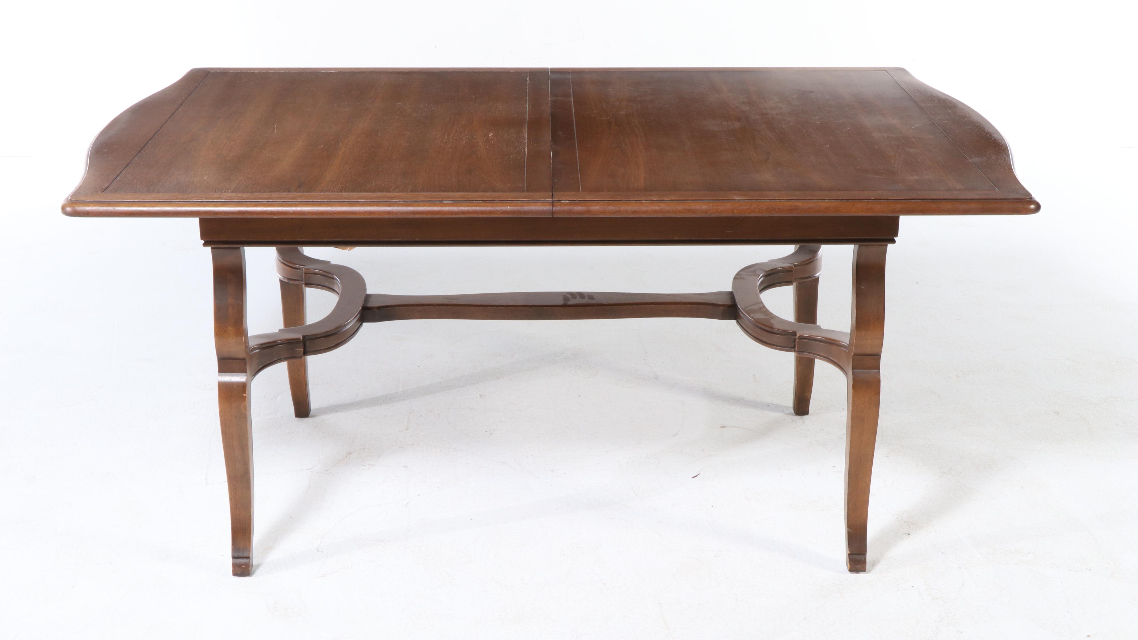 French Provincial Style Walnut Dining Table and Six Chairs, Late 20th Century