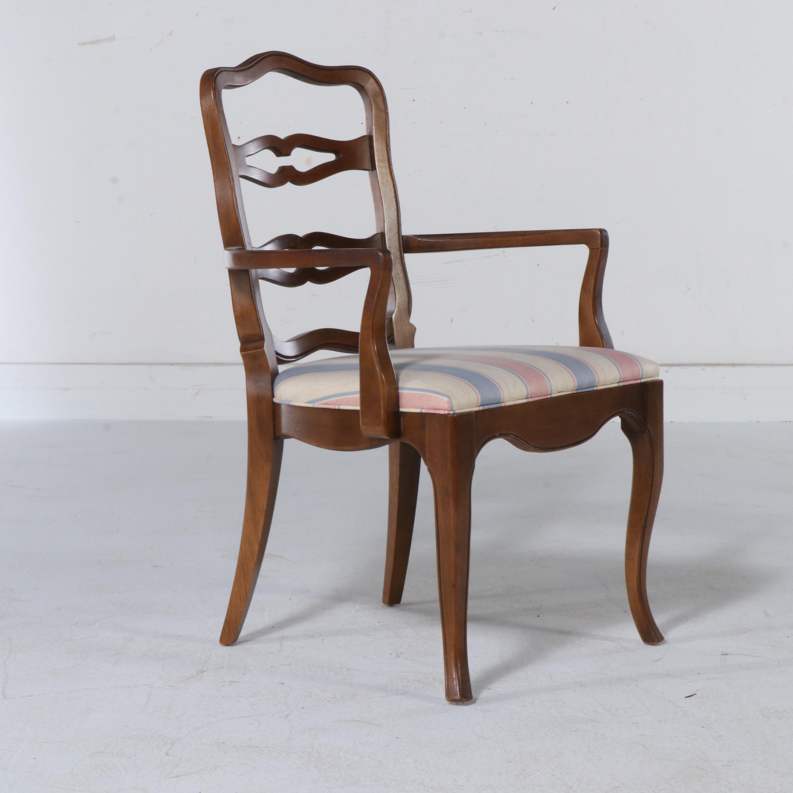 French Provincial Style Walnut Dining Table and Six Chairs, Late 20th Century
