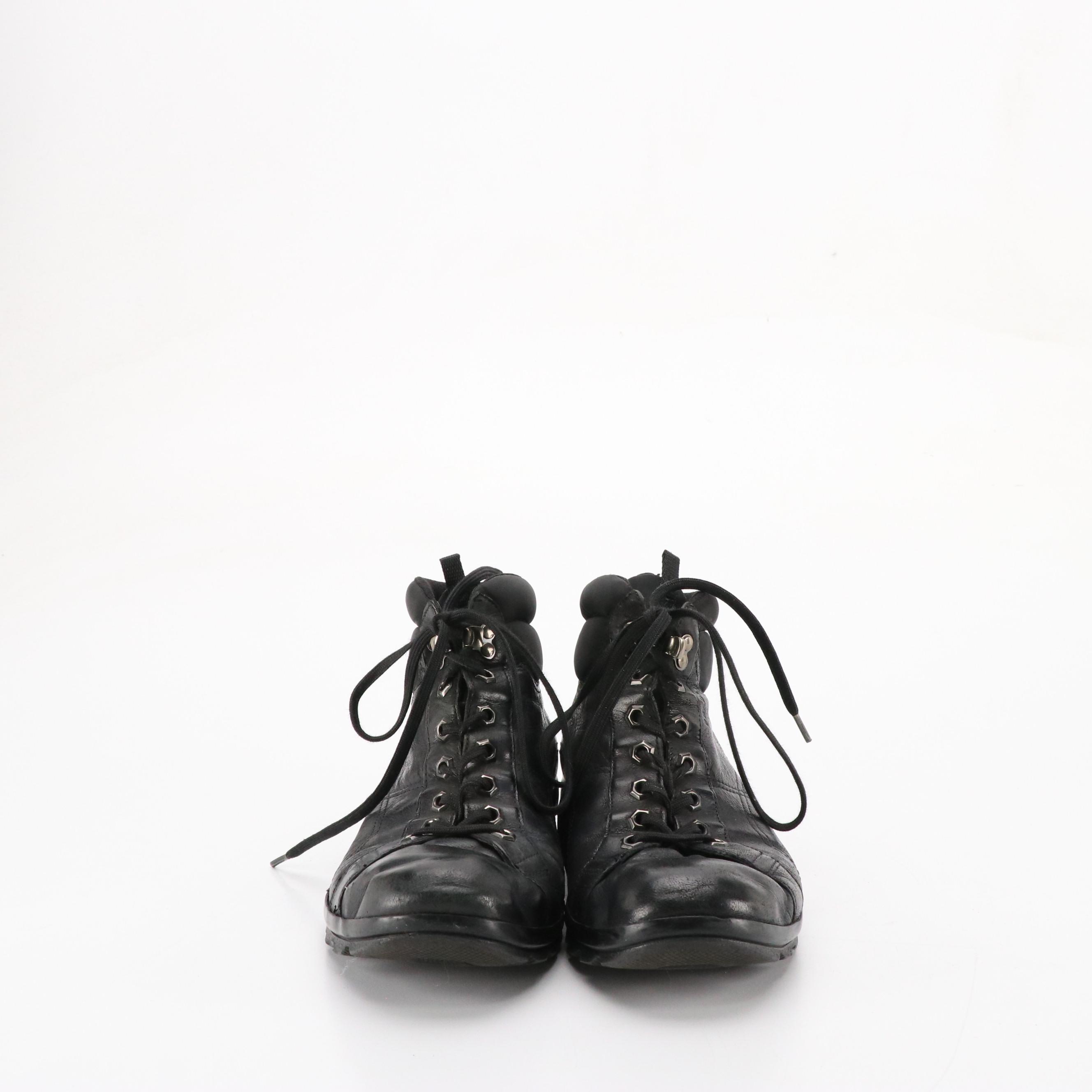 Men's Prada Sport Black Nylon and Leather Lace-Up Sneakers Shoes