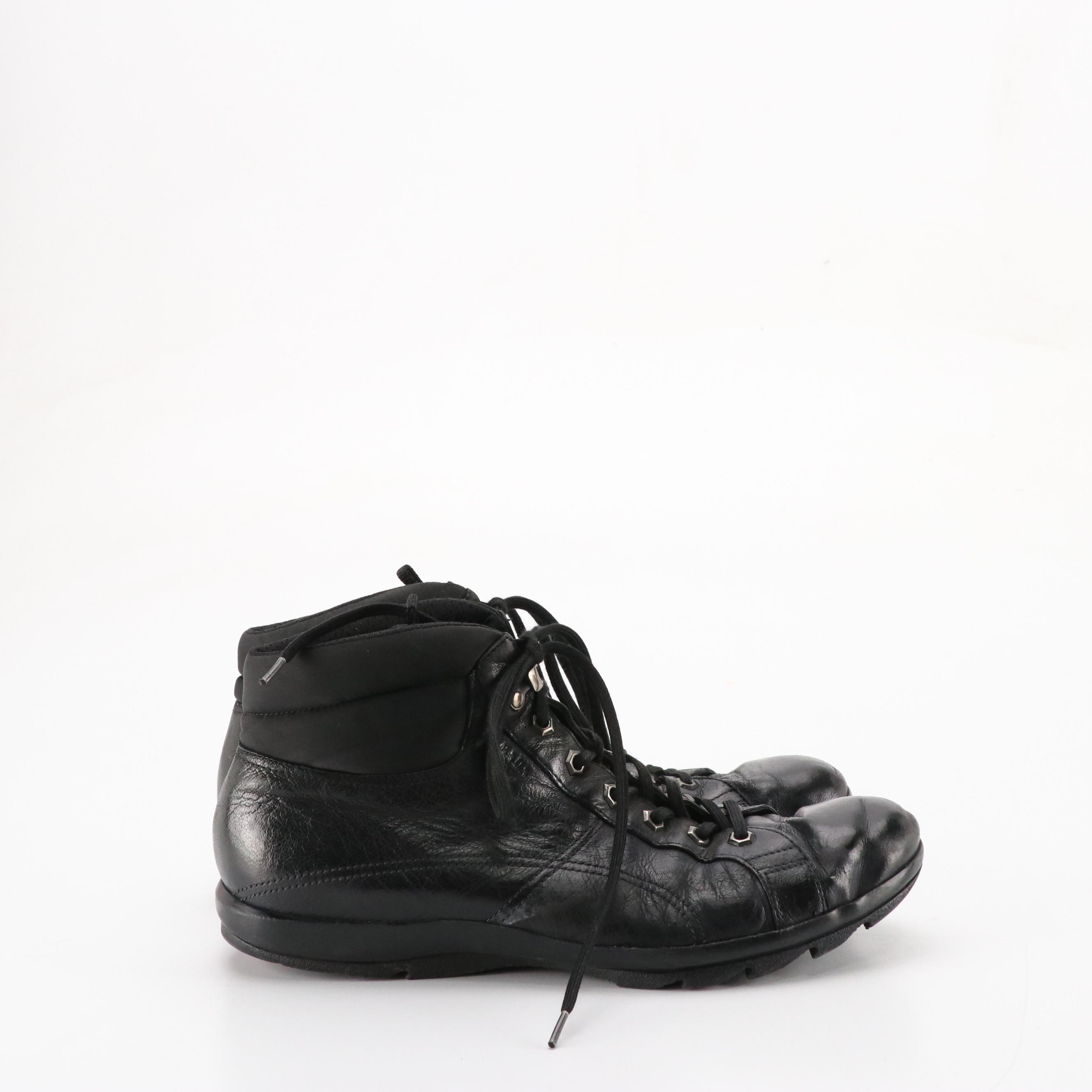 Men's Prada Sport Black Nylon and Leather Lace-Up Sneakers Shoes