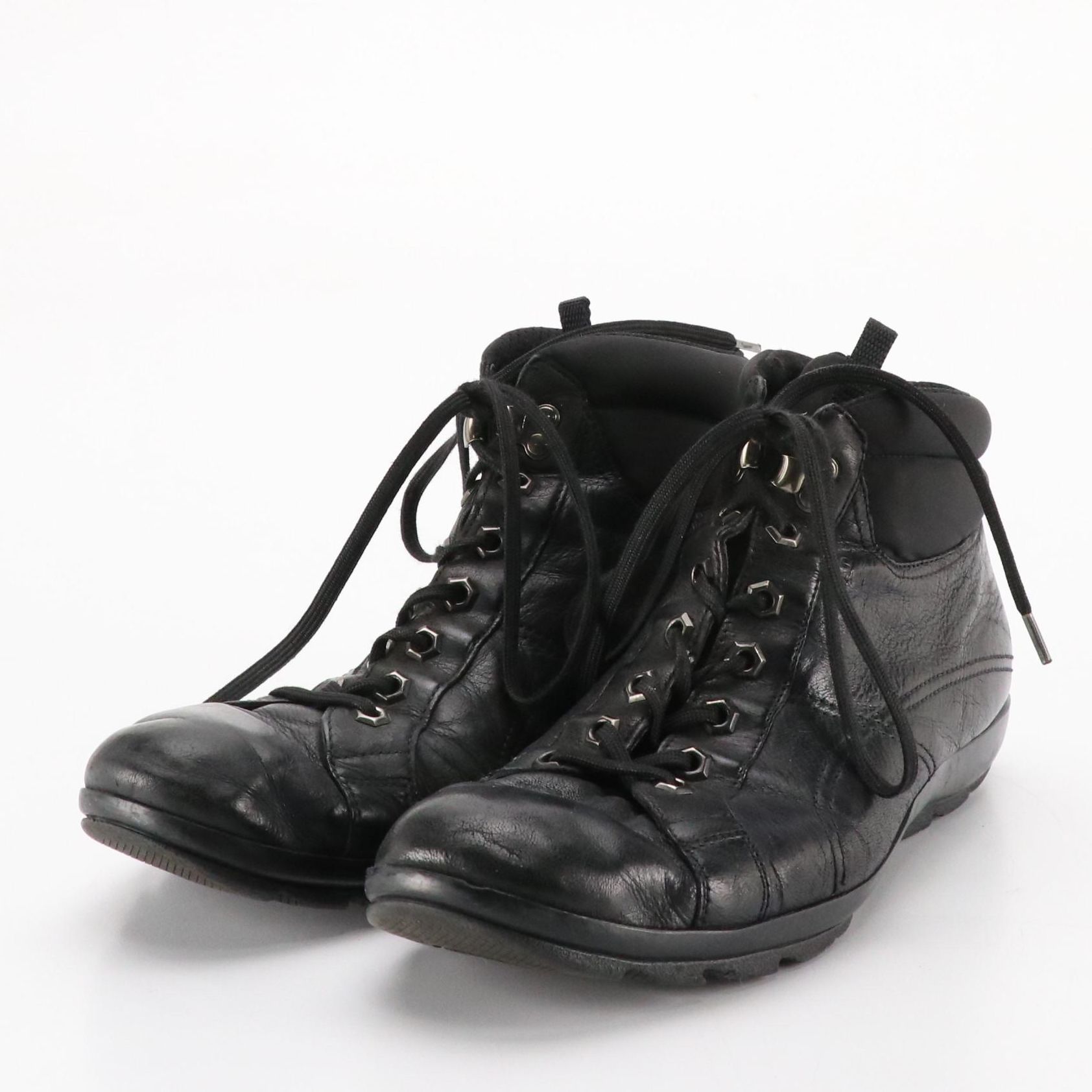 Men's Prada Sport Black Nylon and Leather Lace-Up Sneakers Shoes